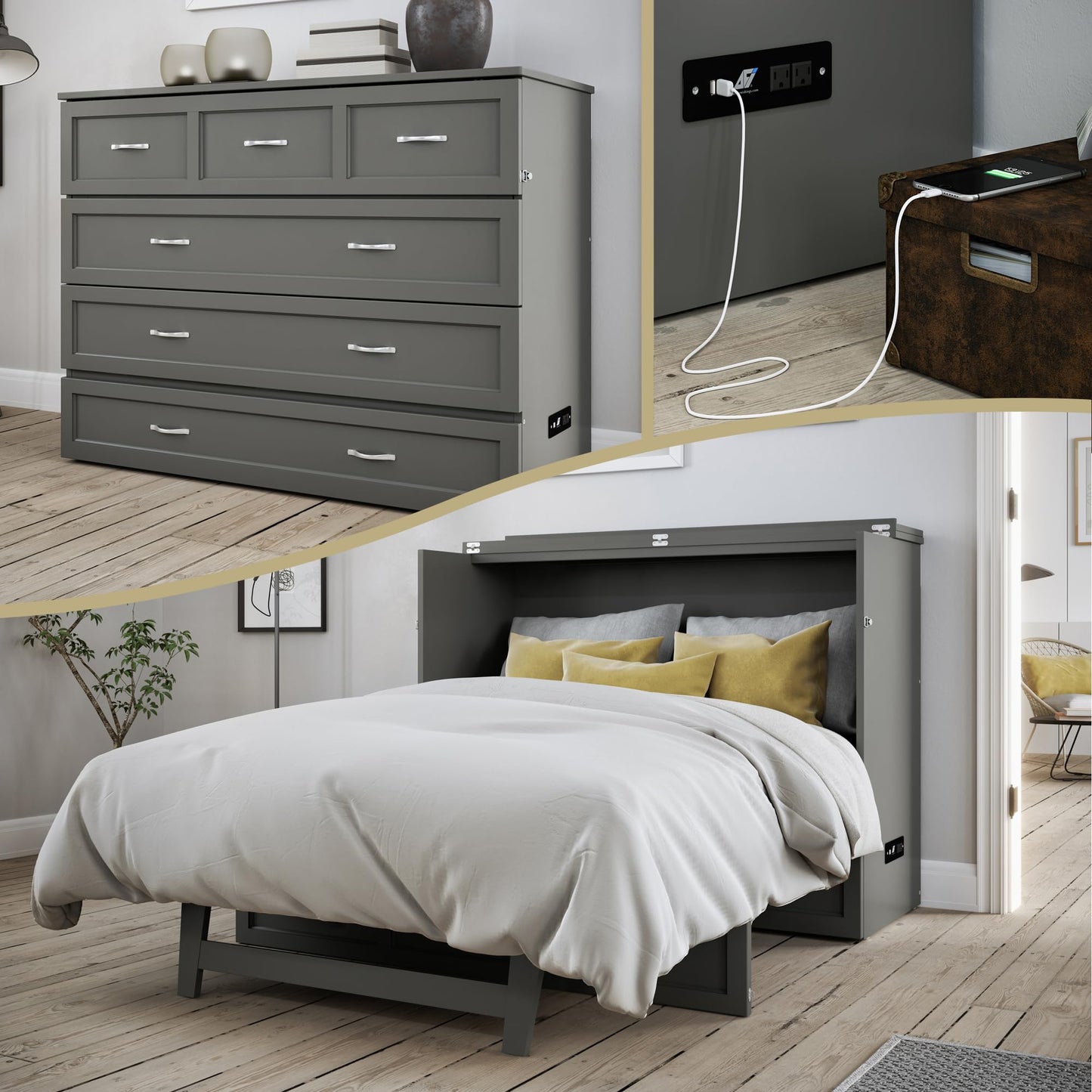 AFI Deerfield Murphy Bed Chest with Charging Station