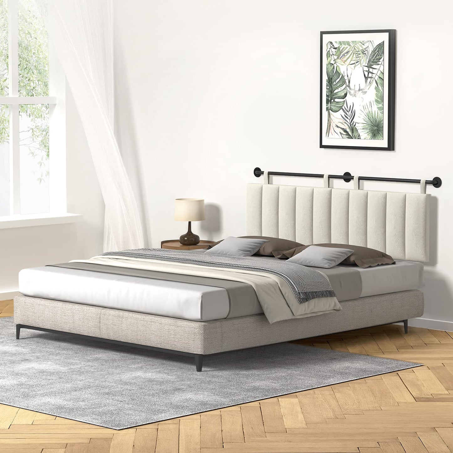Linen Wall Mounted Queen Headboard – Beige