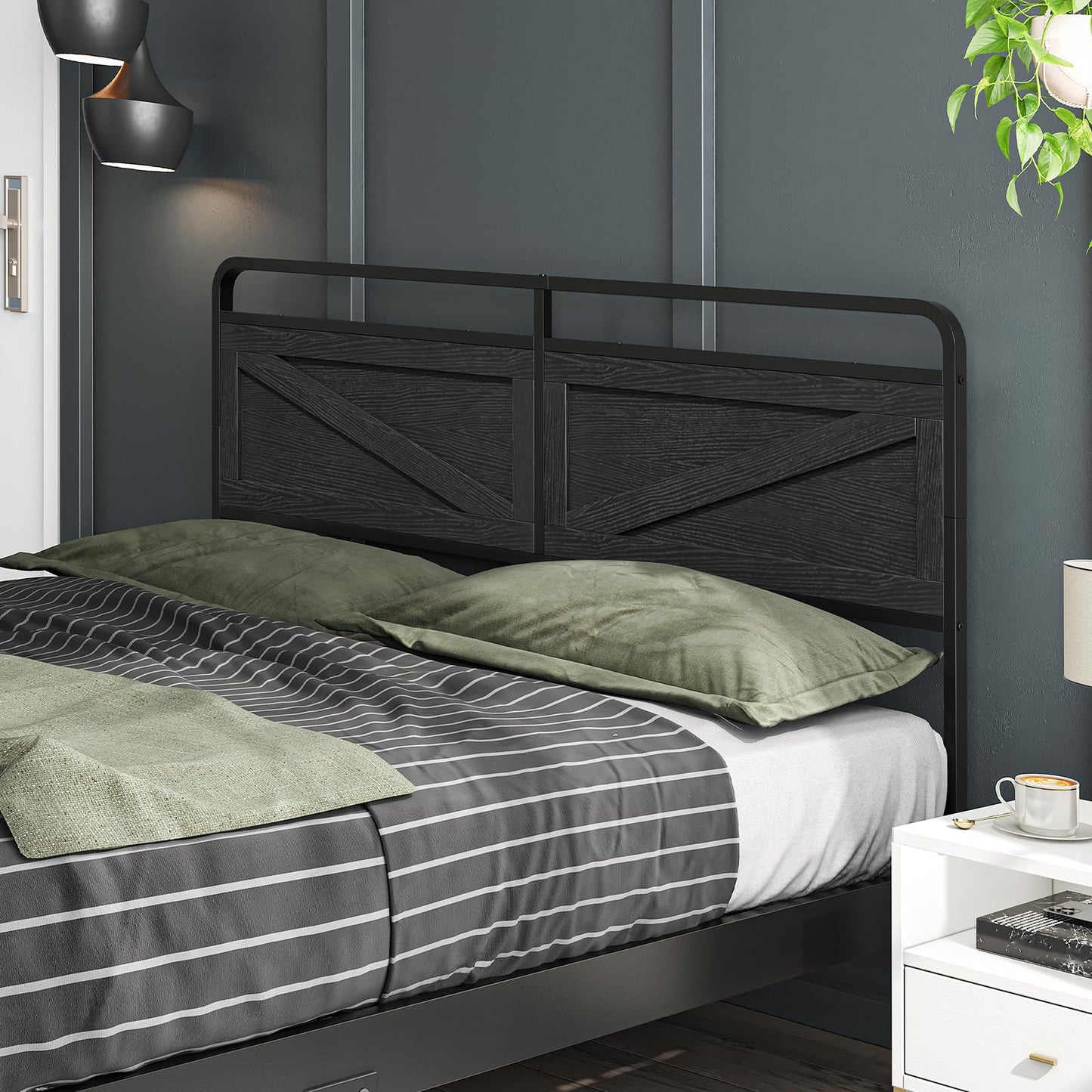 HOOBRO Wooden Queen Headboard with Metal Frame – Black