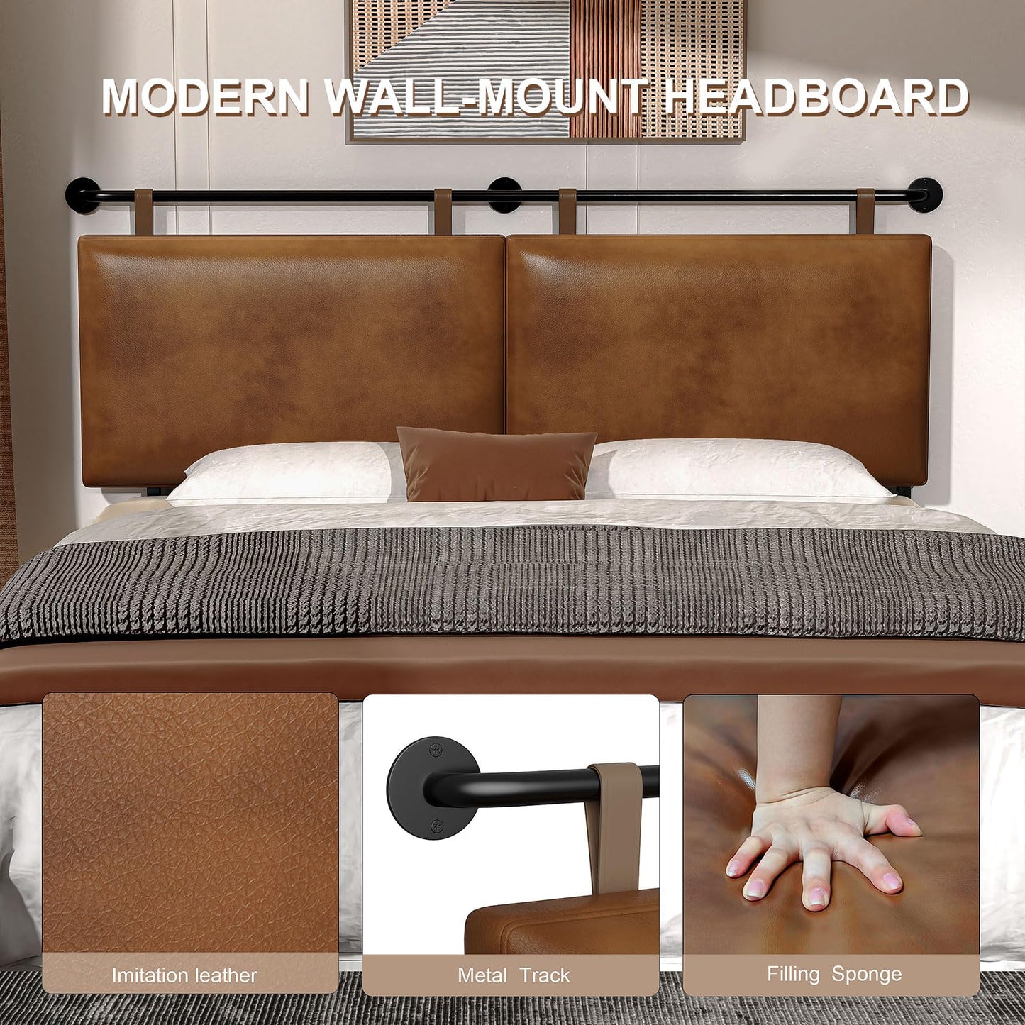 Linen Wall Mounted Queen Headboard – Beige