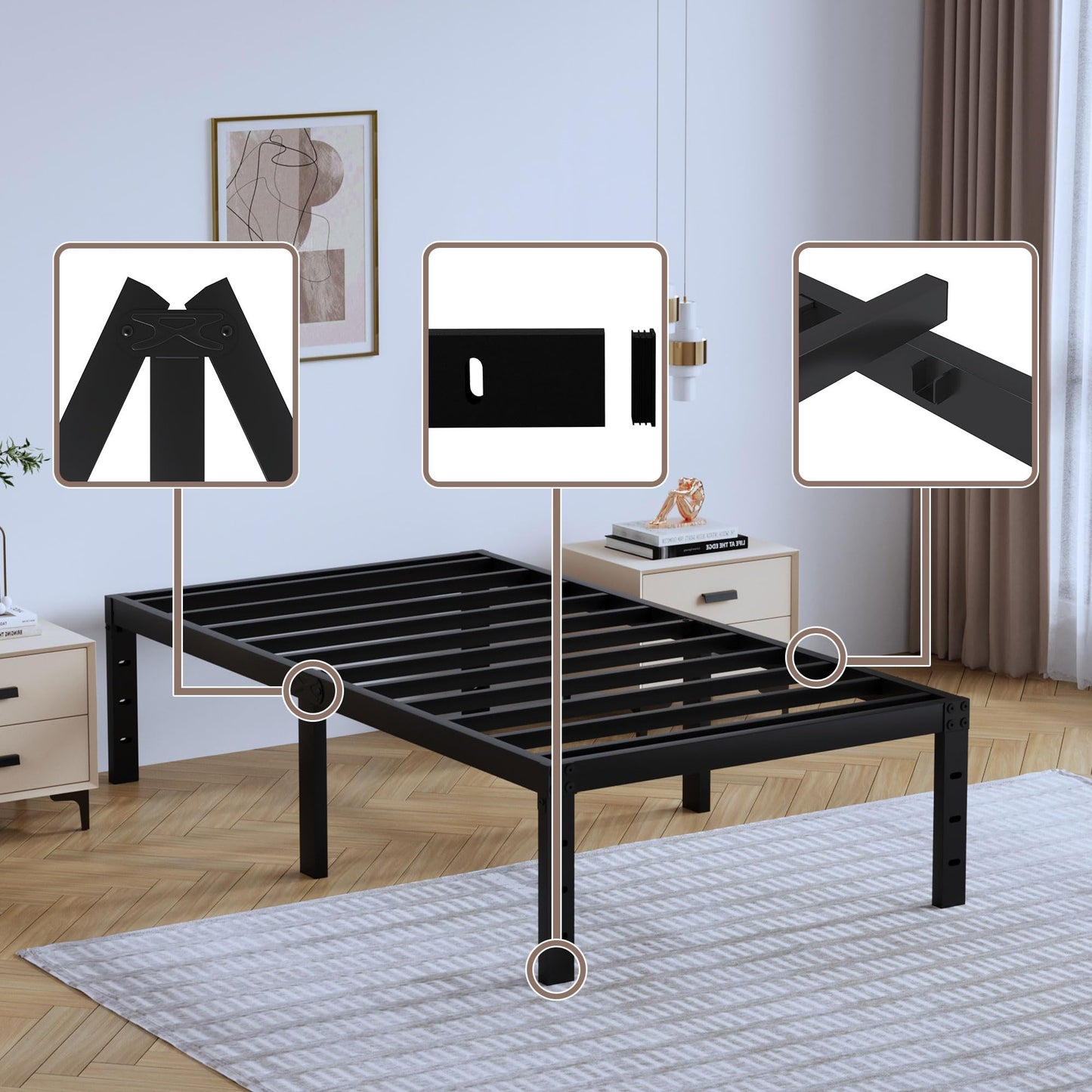 14" Twin Metal Platform Bed Frame with Headboard