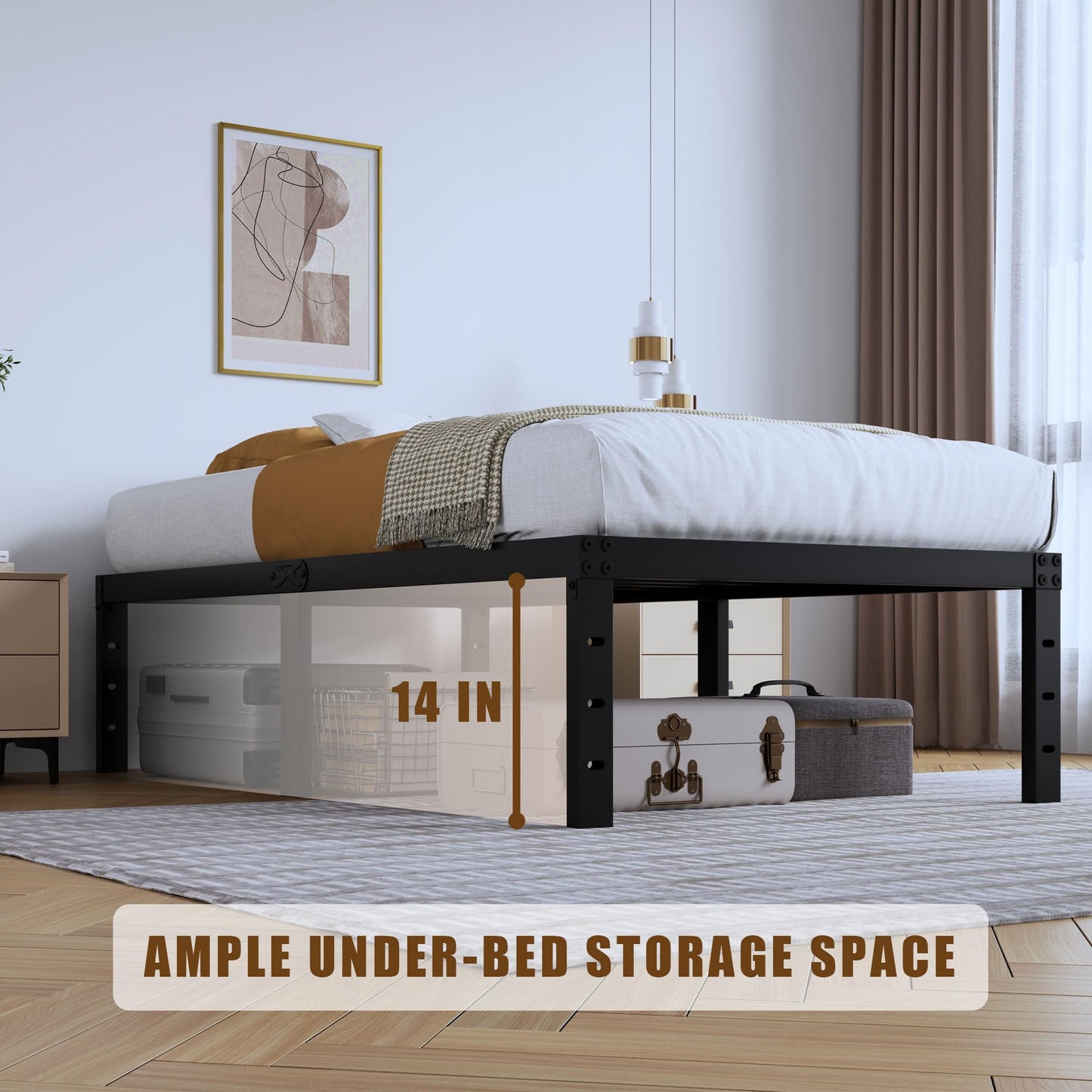 14" Twin Metal Platform Bed Frame with Headboard