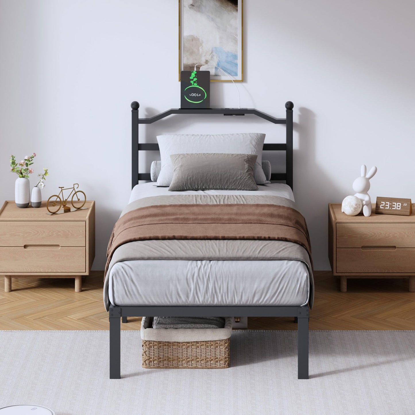 14" Twin Metal Platform Bed Frame with Headboard