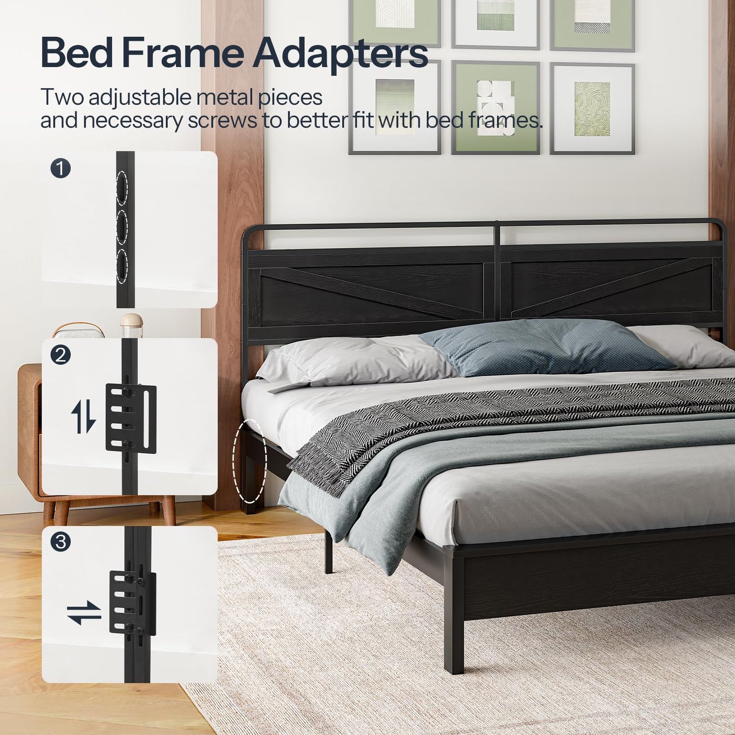 HOOBRO Wooden Queen Headboard with Metal Frame – Black