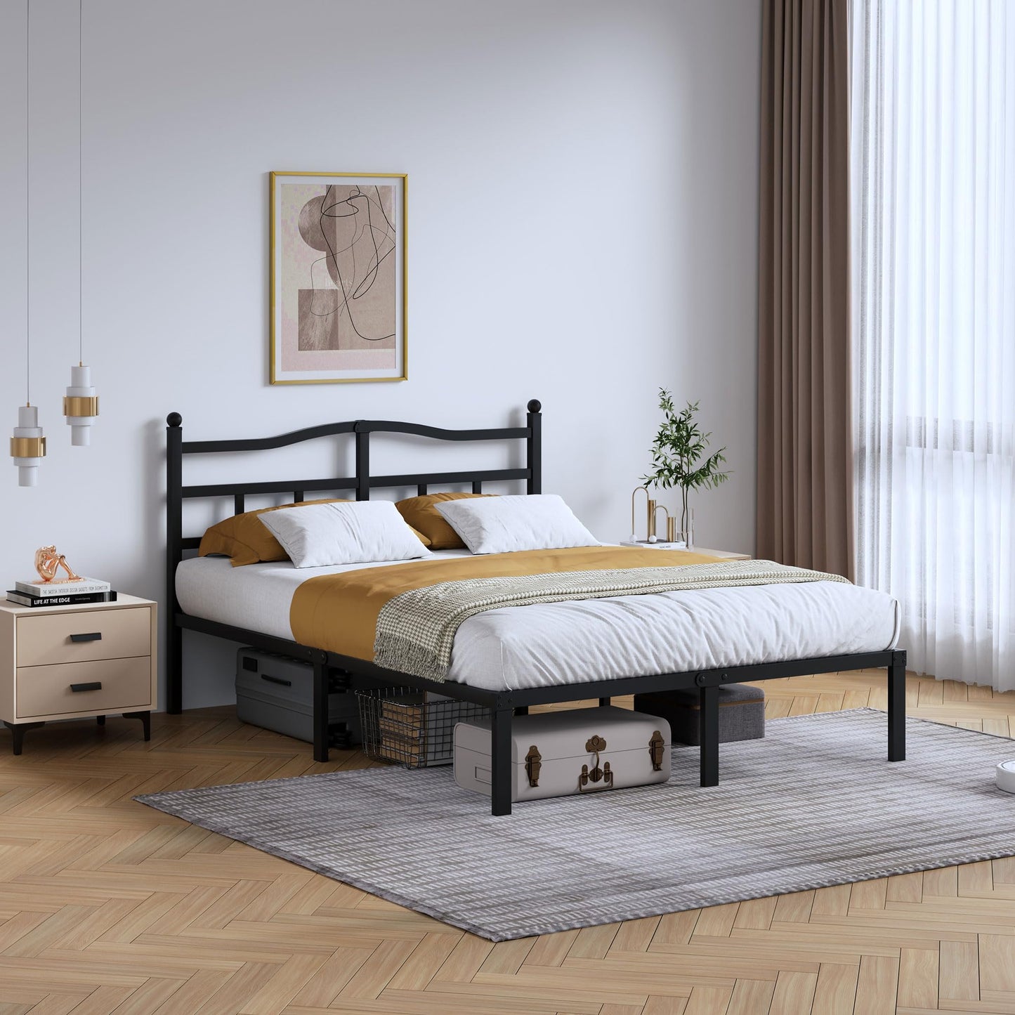 14" Twin Metal Platform Bed Frame with Headboard
