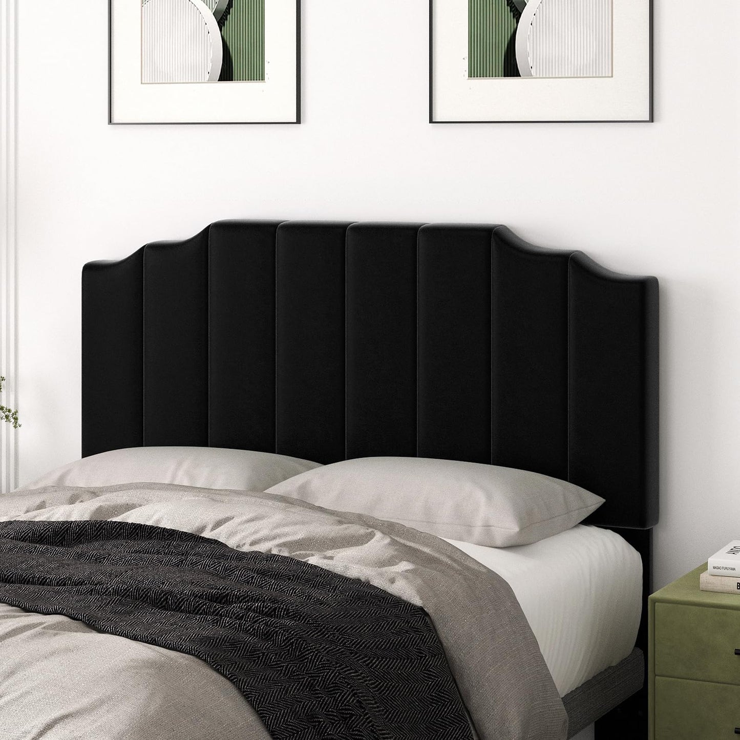 Velvet Wall Mounted Queen Headboard – Black