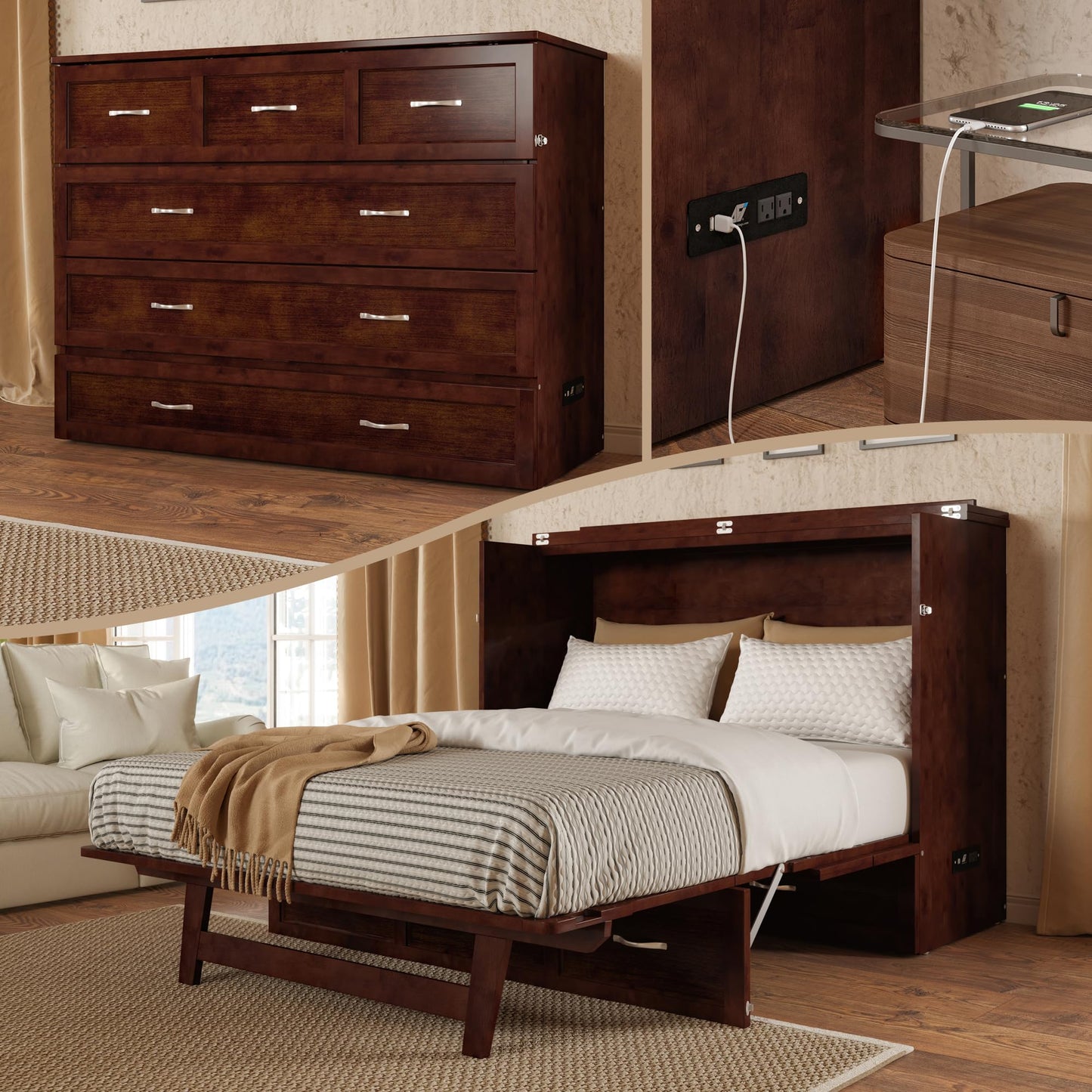AFI Deerfield Murphy Bed Chest with Charging Station