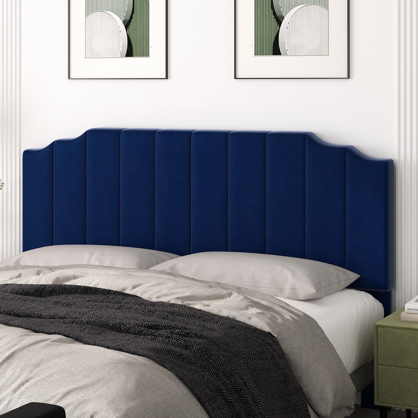Velvet Wall Mounted Queen Headboard – Black