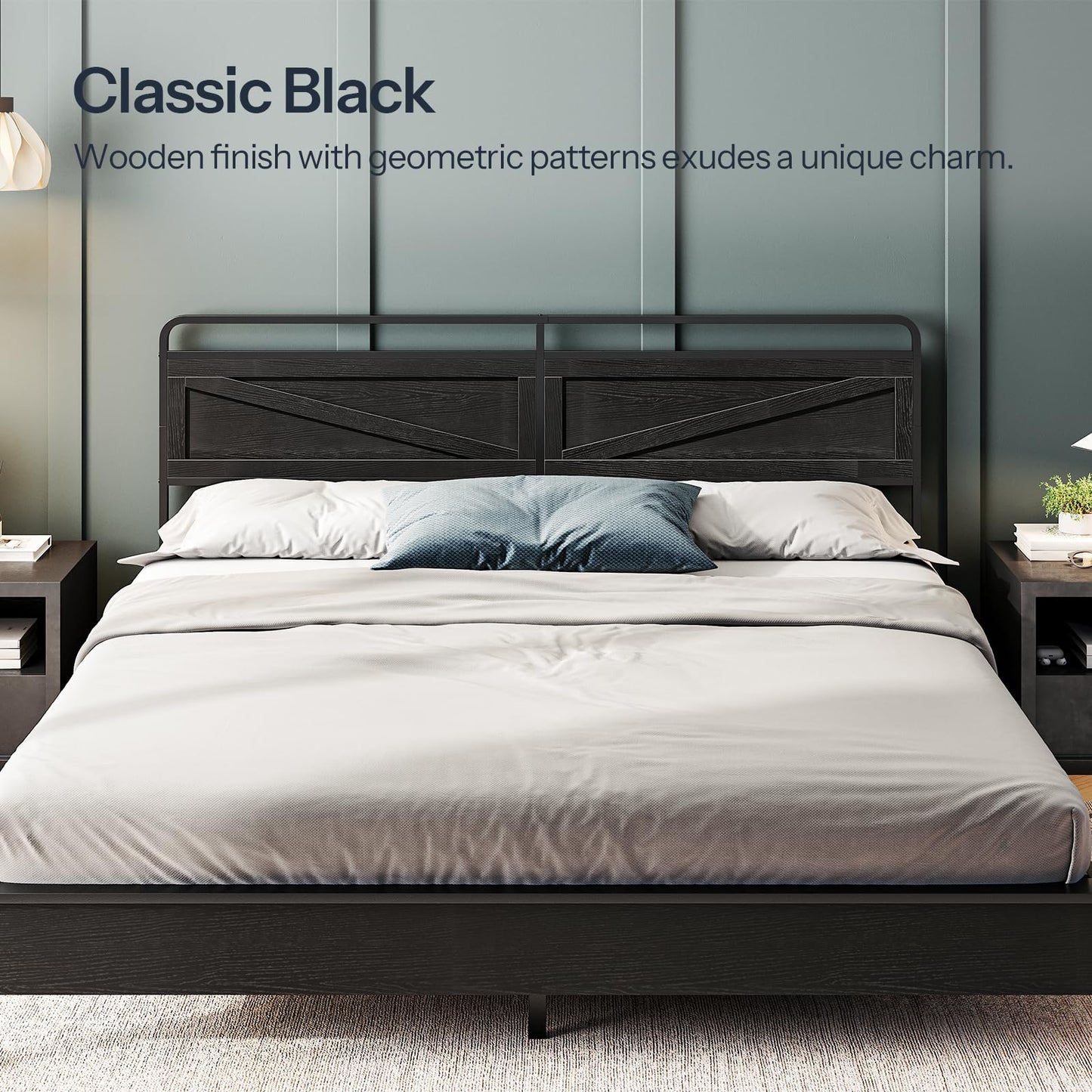 HOOBRO Wooden Queen Headboard with Metal Frame – Black