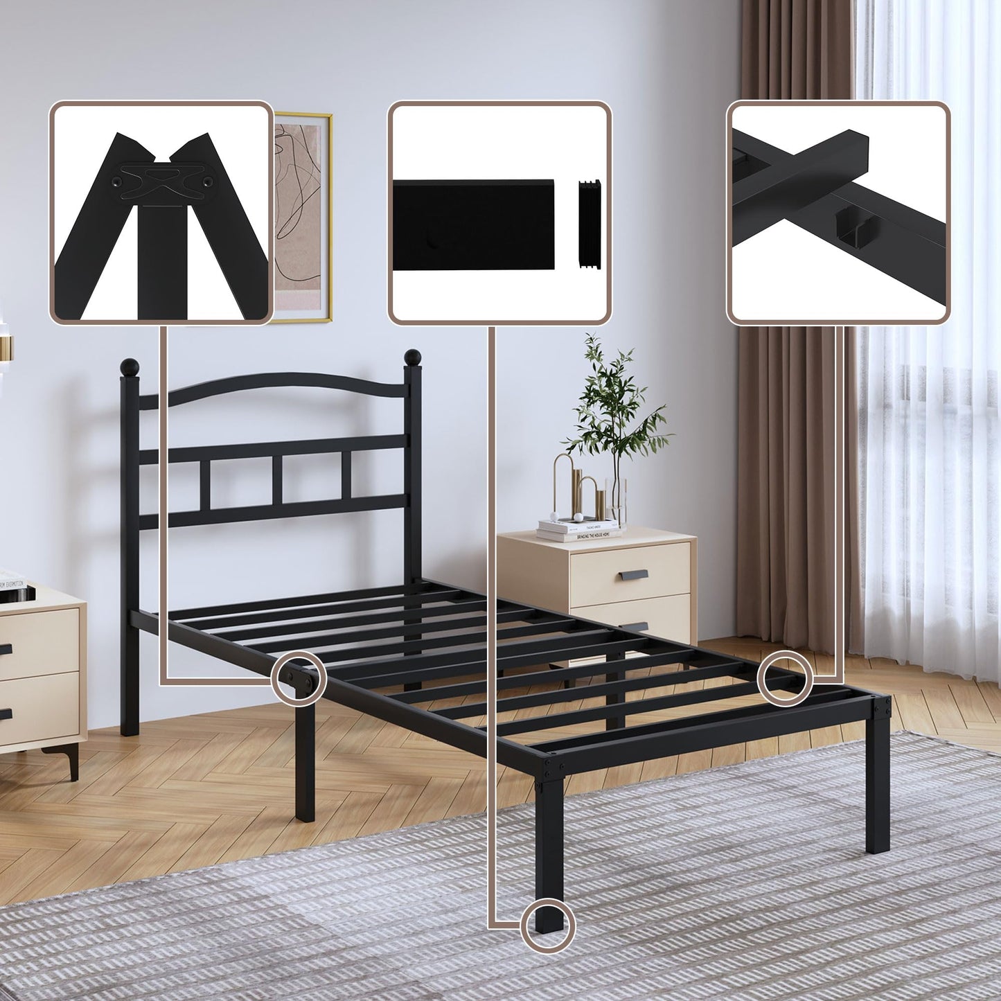 14" Twin Metal Platform Bed Frame with Headboard