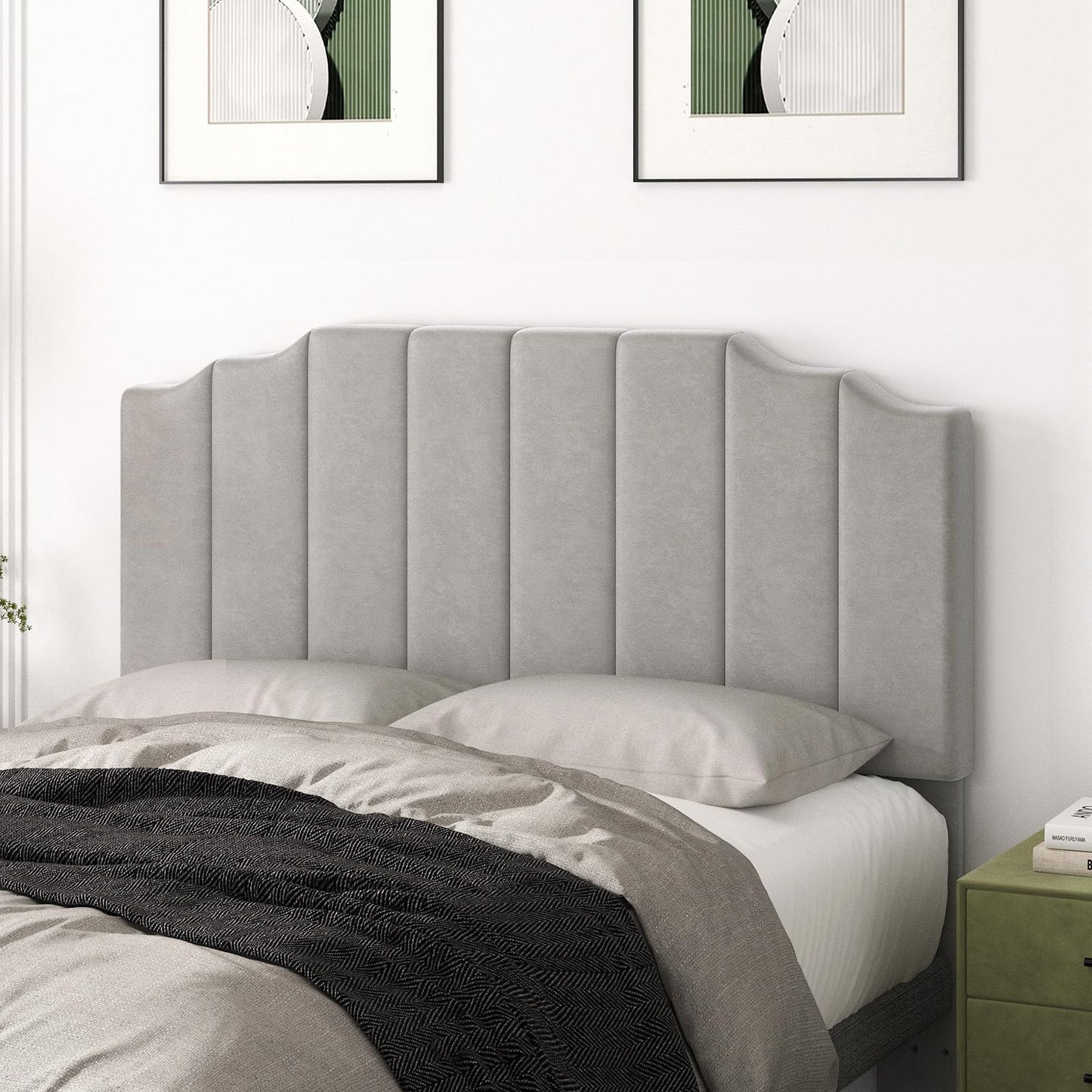 Velvet Wall Mounted Queen Headboard – Black