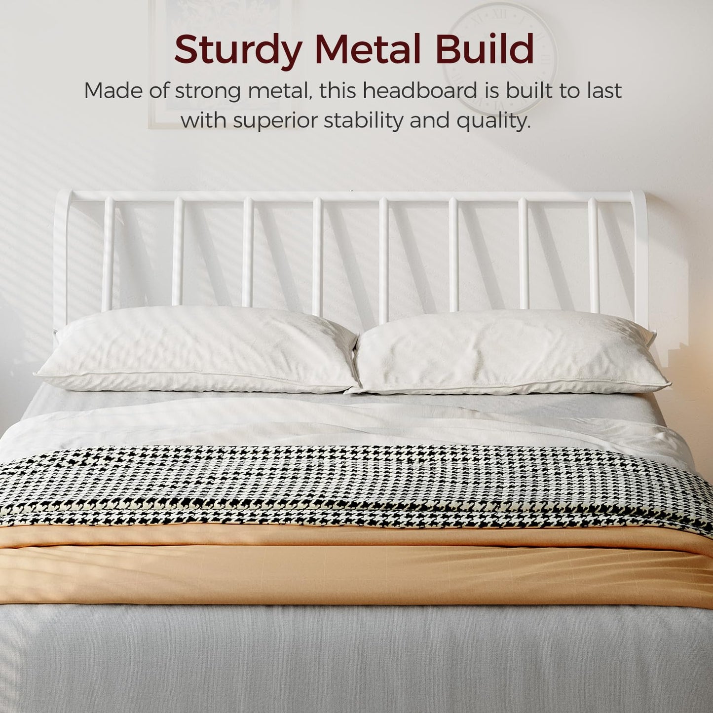 Metal Queen Headboard with Power Strips – Black