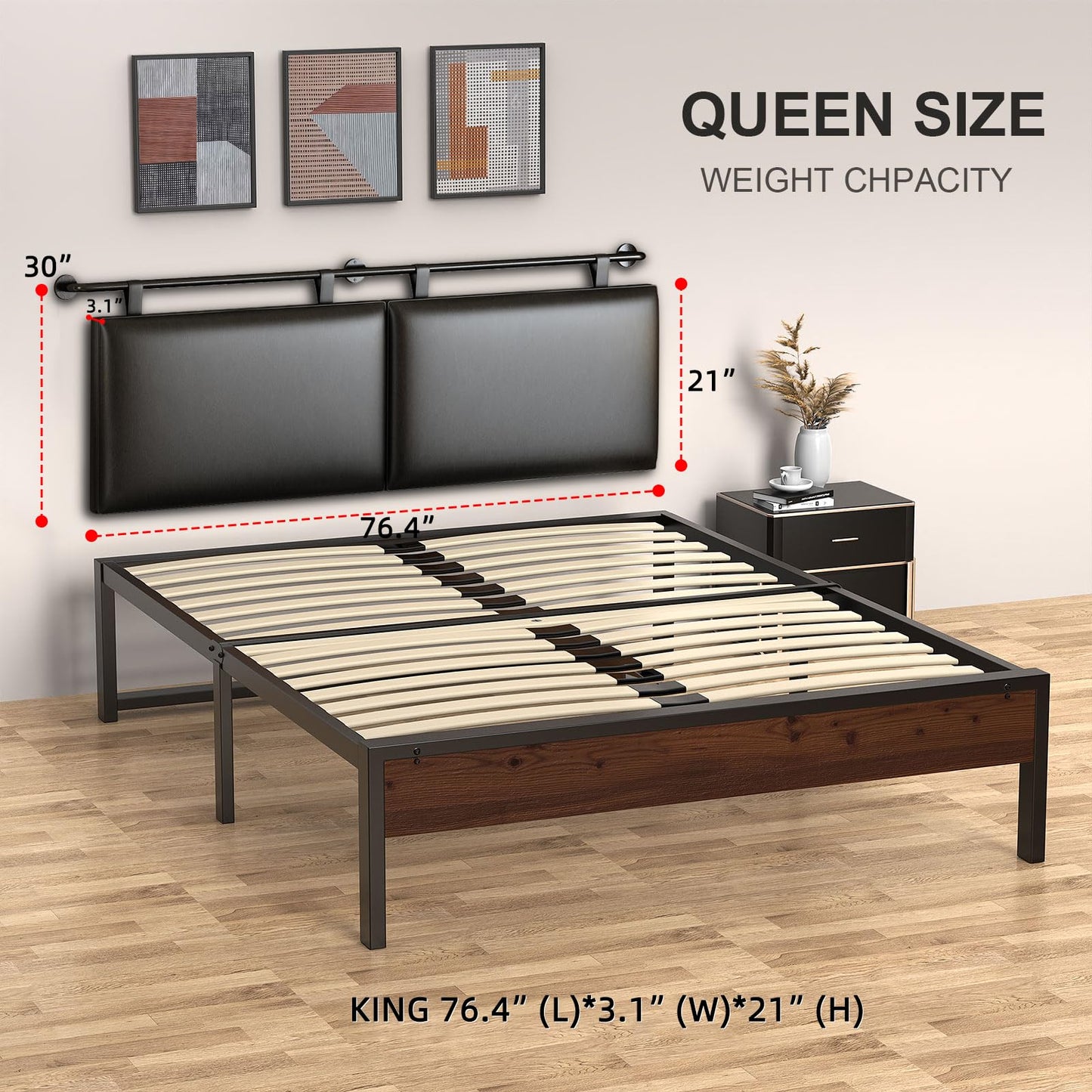 Linen Wall Mounted Queen Headboard – Beige