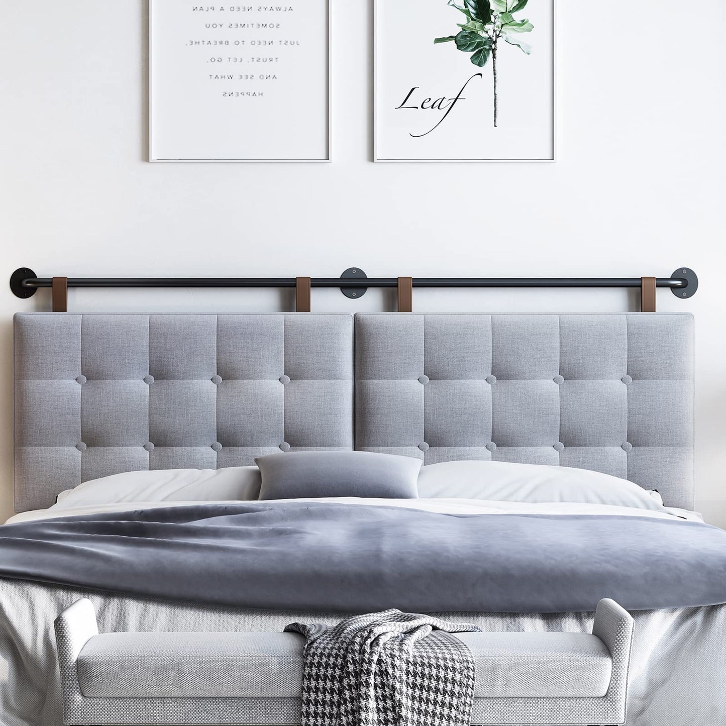 Linen Wall Mounted Queen Headboard – Beige