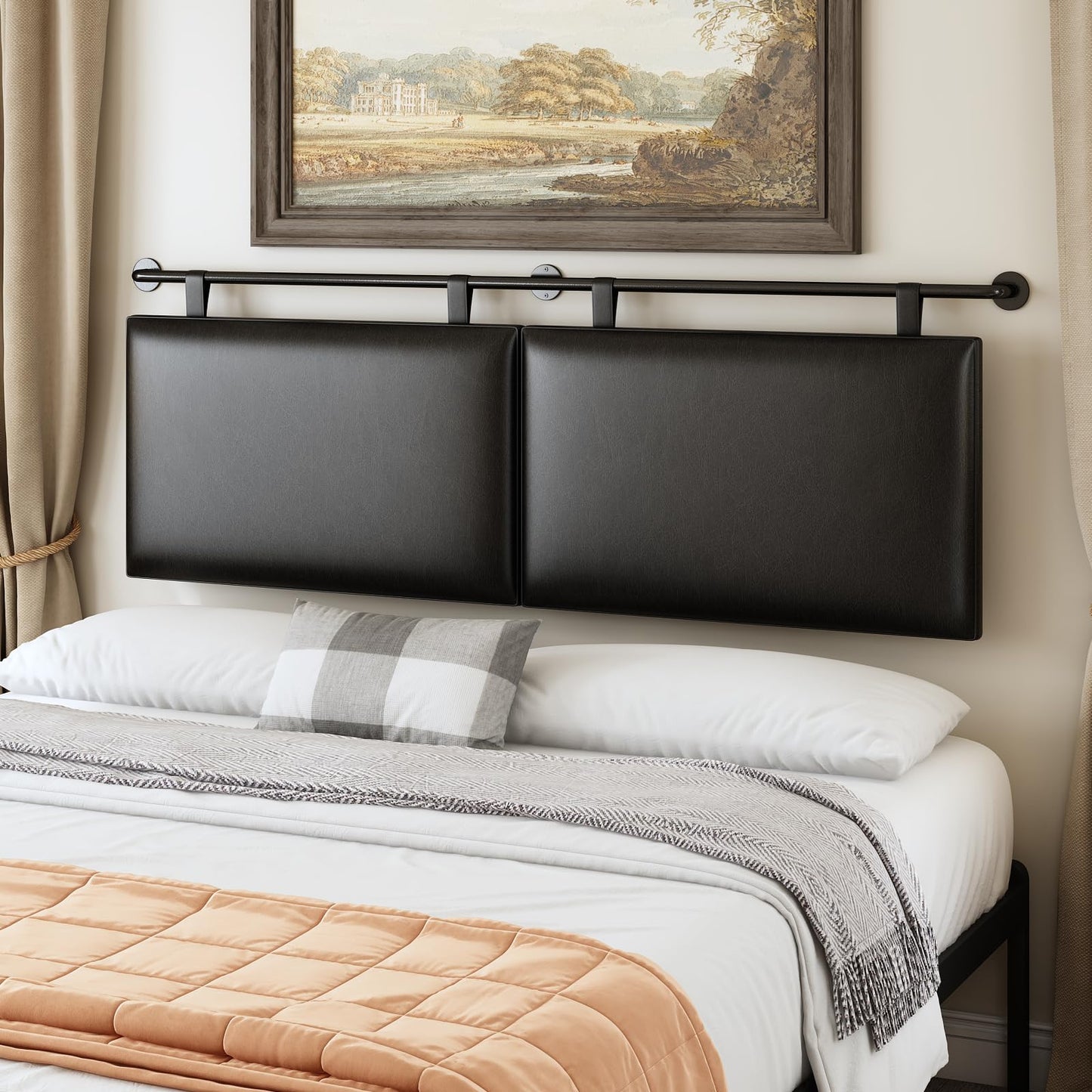 Linen Wall Mounted Queen Headboard – Beige