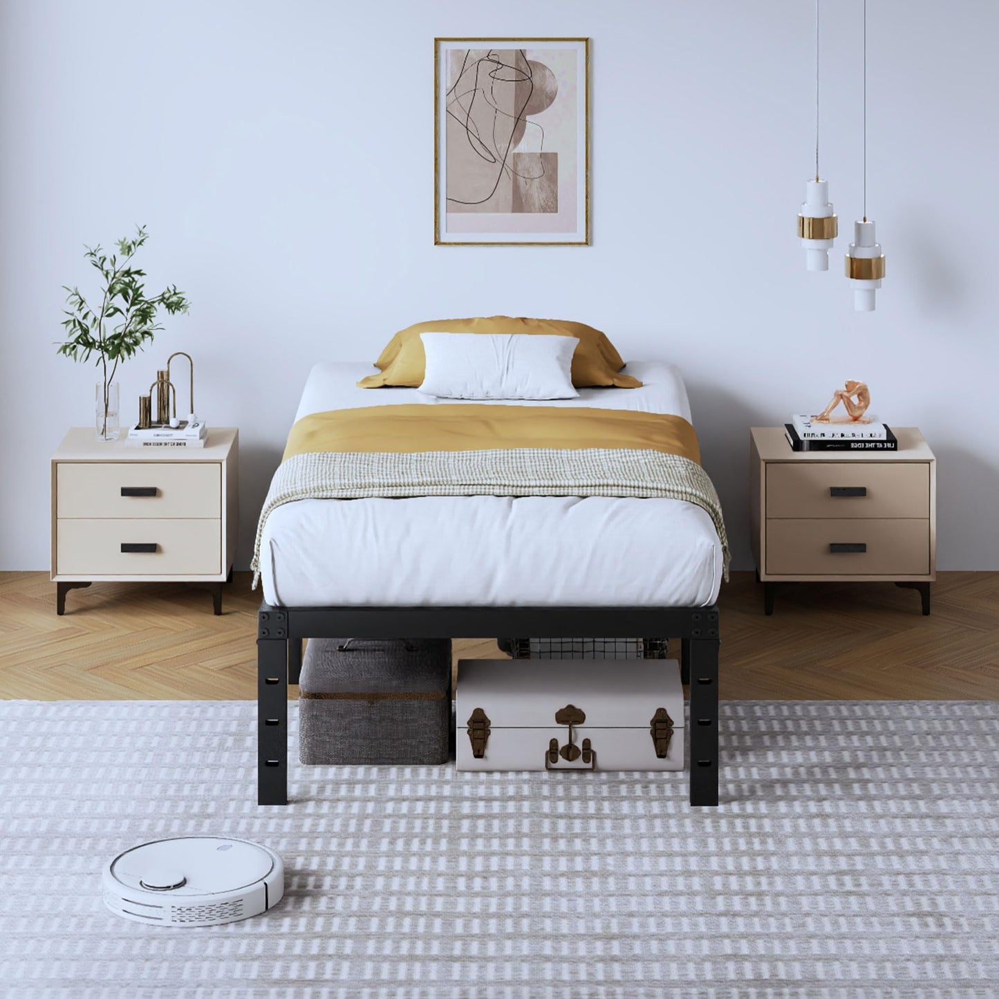 14" Twin Metal Platform Bed Frame with Headboard