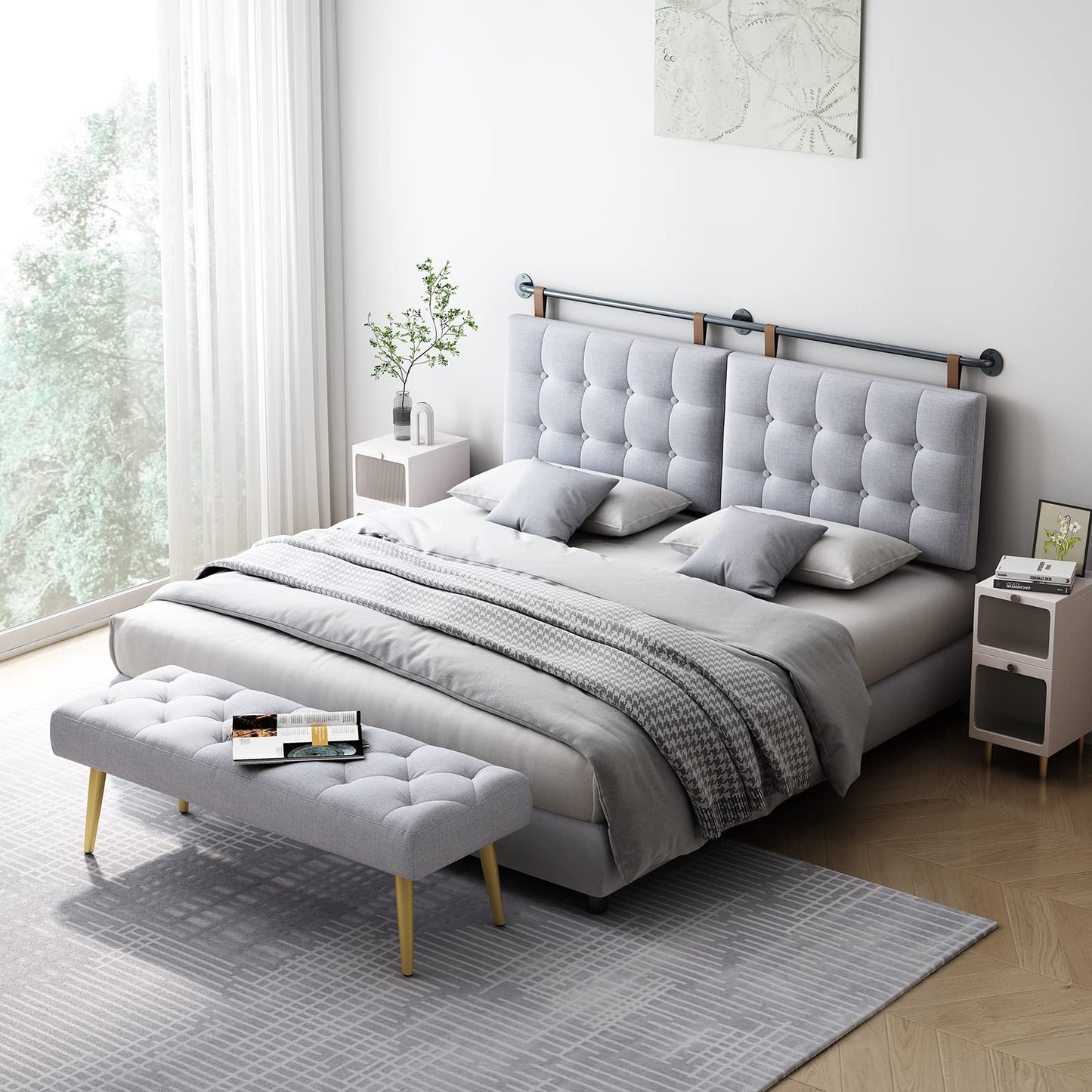 Linen Wall Mounted Queen Headboard – Beige