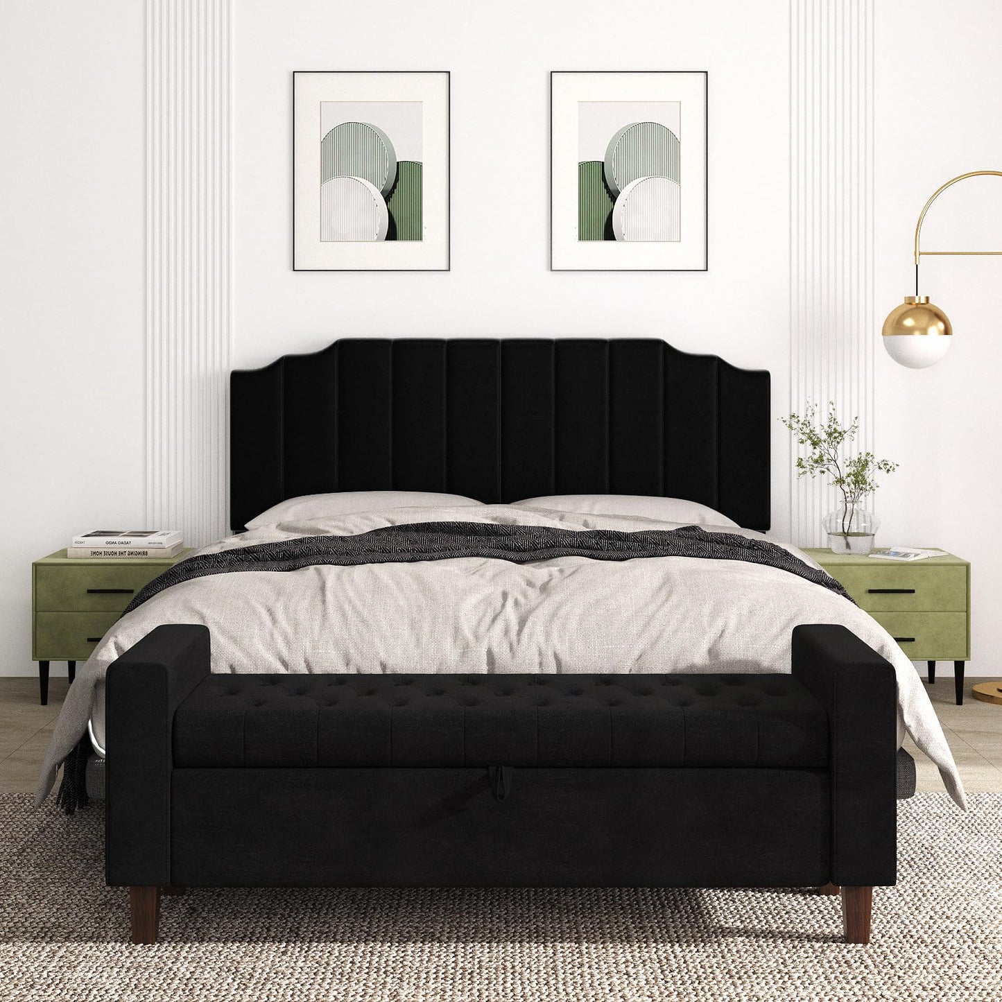Velvet Wall Mounted Queen Headboard – Black