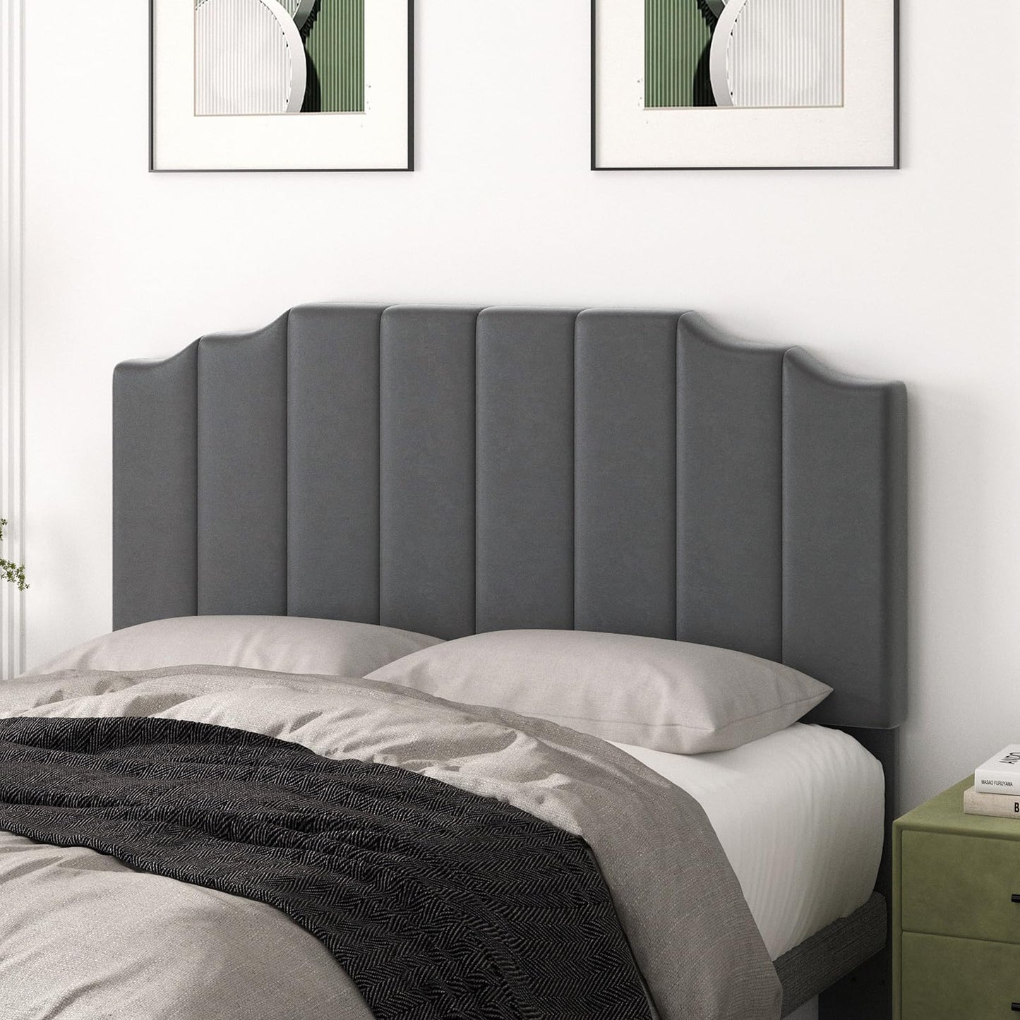 Velvet Wall Mounted Queen Headboard – Black