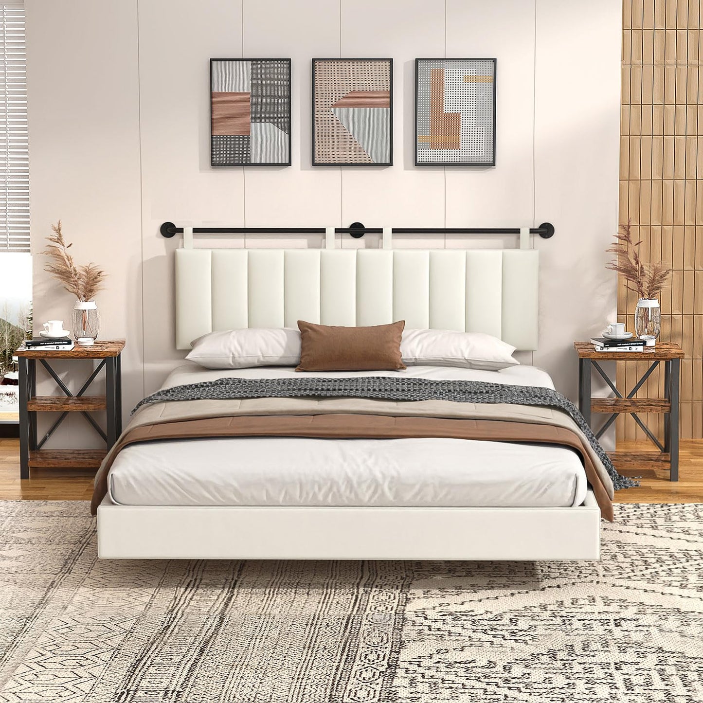 Linen Wall Mounted Queen Headboard – Beige