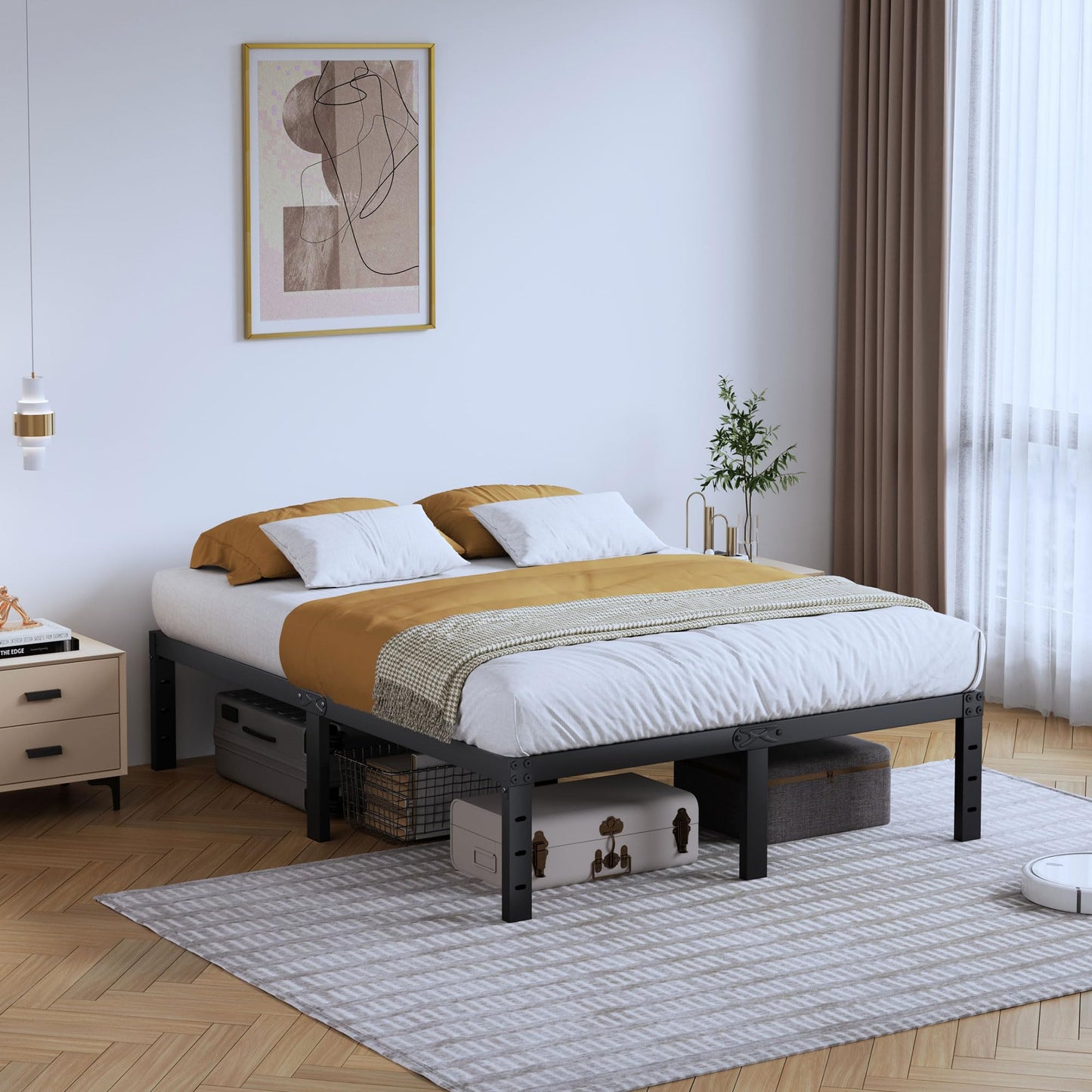 14" Twin Metal Platform Bed Frame with Headboard
