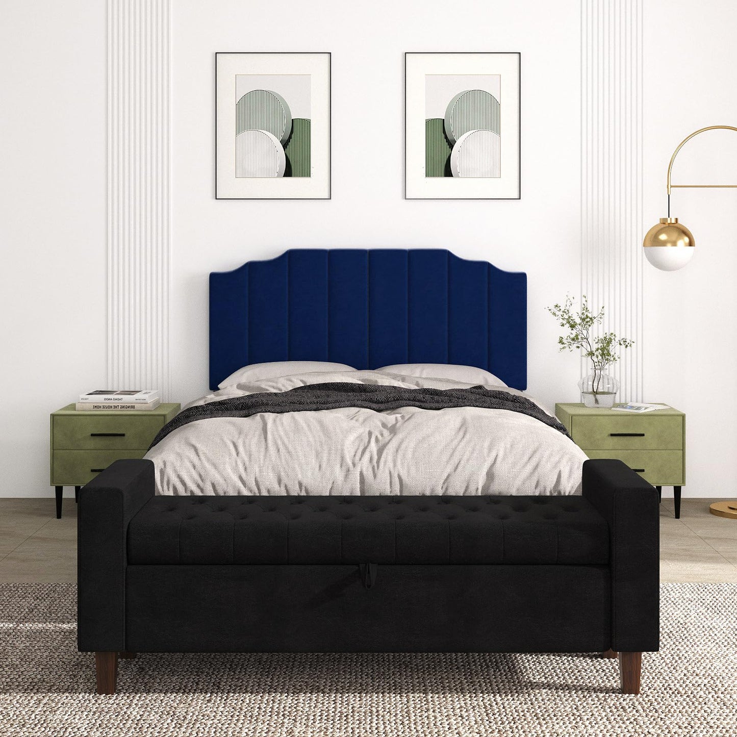 Velvet Wall Mounted Queen Headboard – Black
