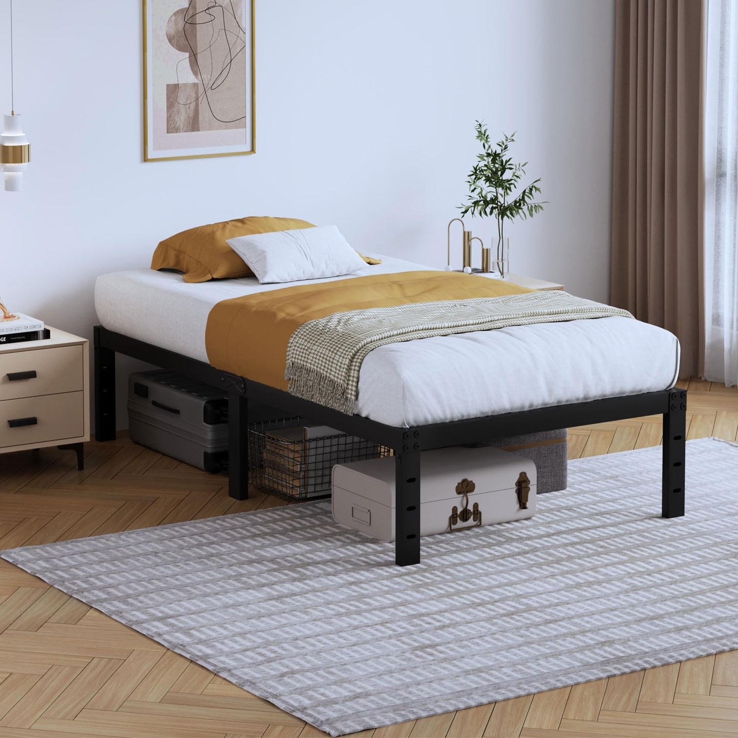 14" Twin Metal Platform Bed Frame with Headboard