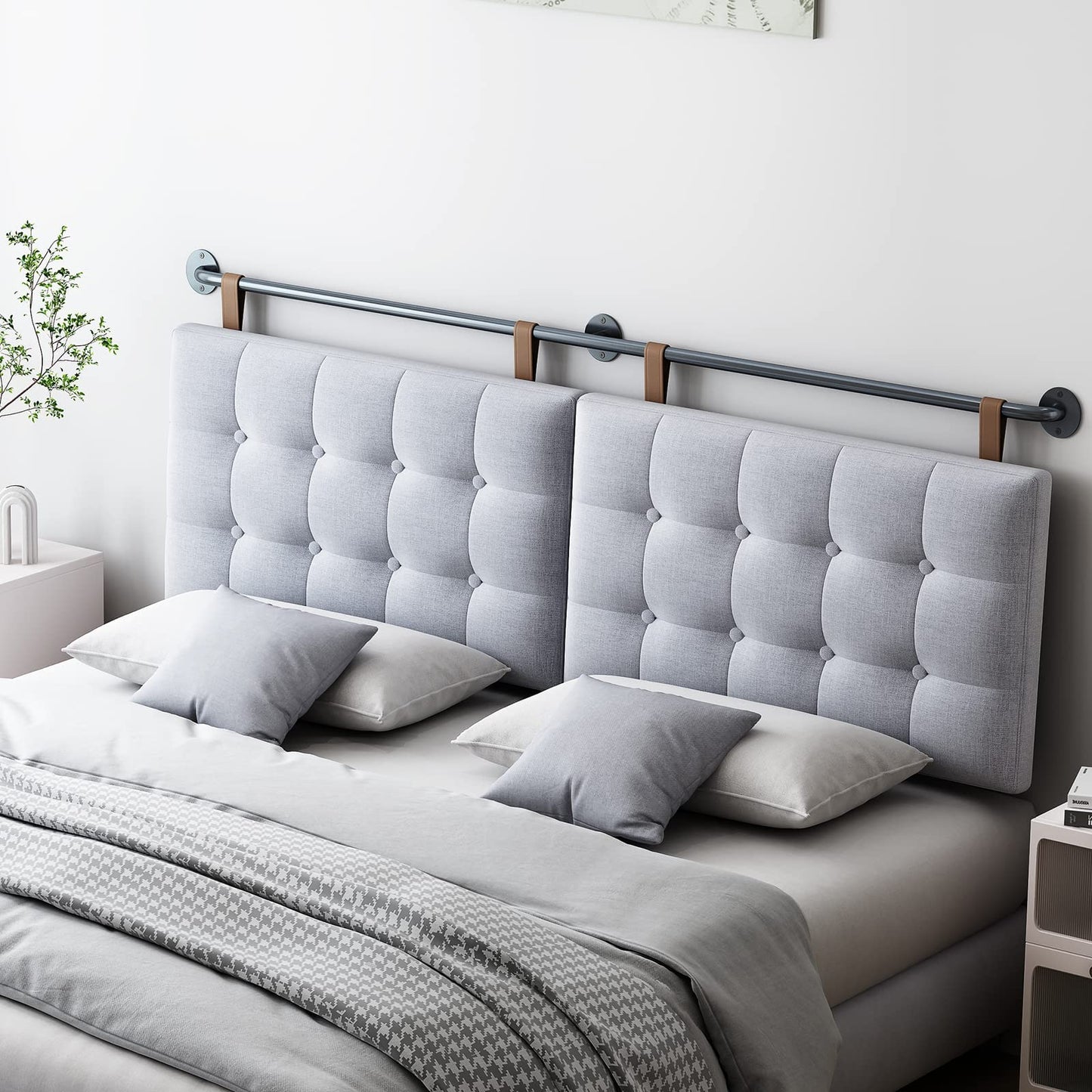 Linen Wall Mounted Queen Headboard – Beige