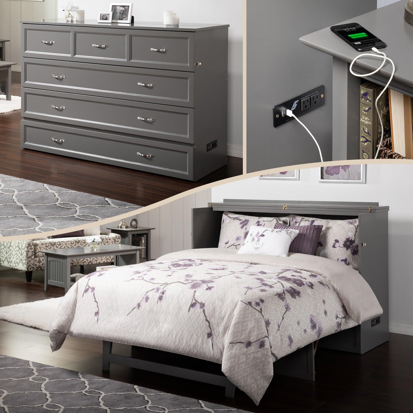 AFI Deerfield Murphy Bed Chest with Charging Station