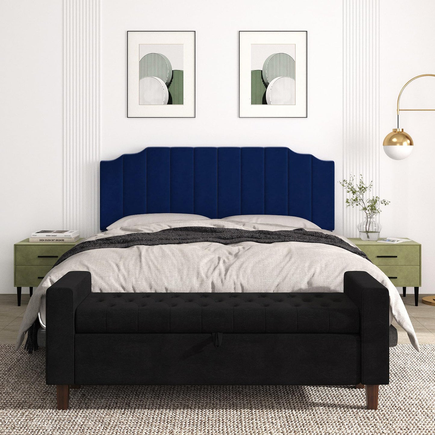 Velvet Wall Mounted Queen Headboard – Black