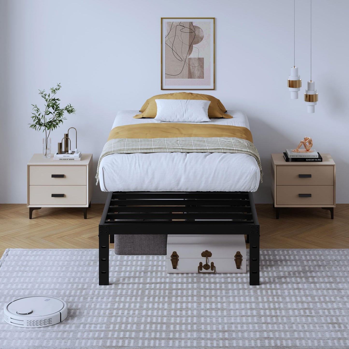 14" Twin Metal Platform Bed Frame with Headboard