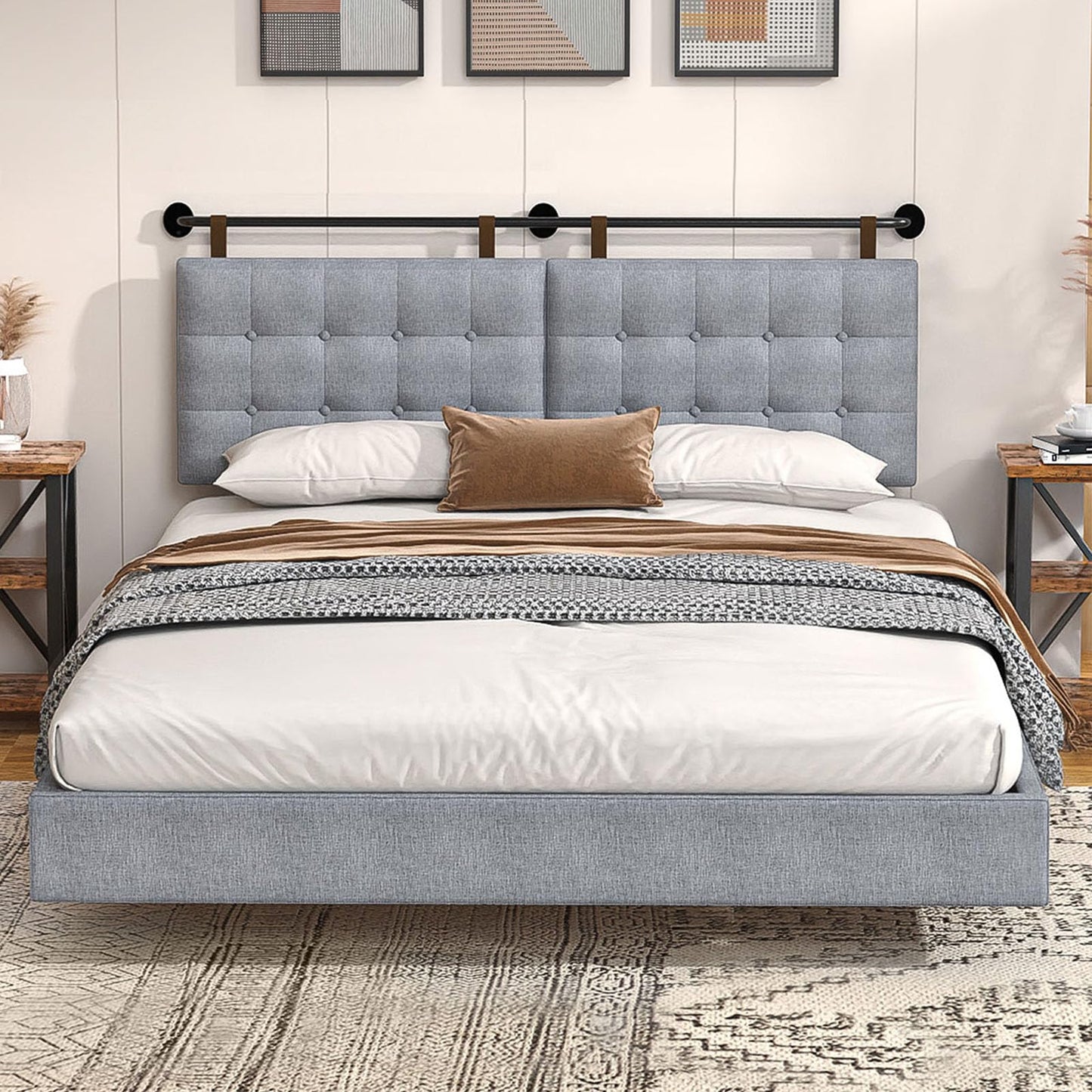 Linen Wall Mounted Queen Headboard – Beige