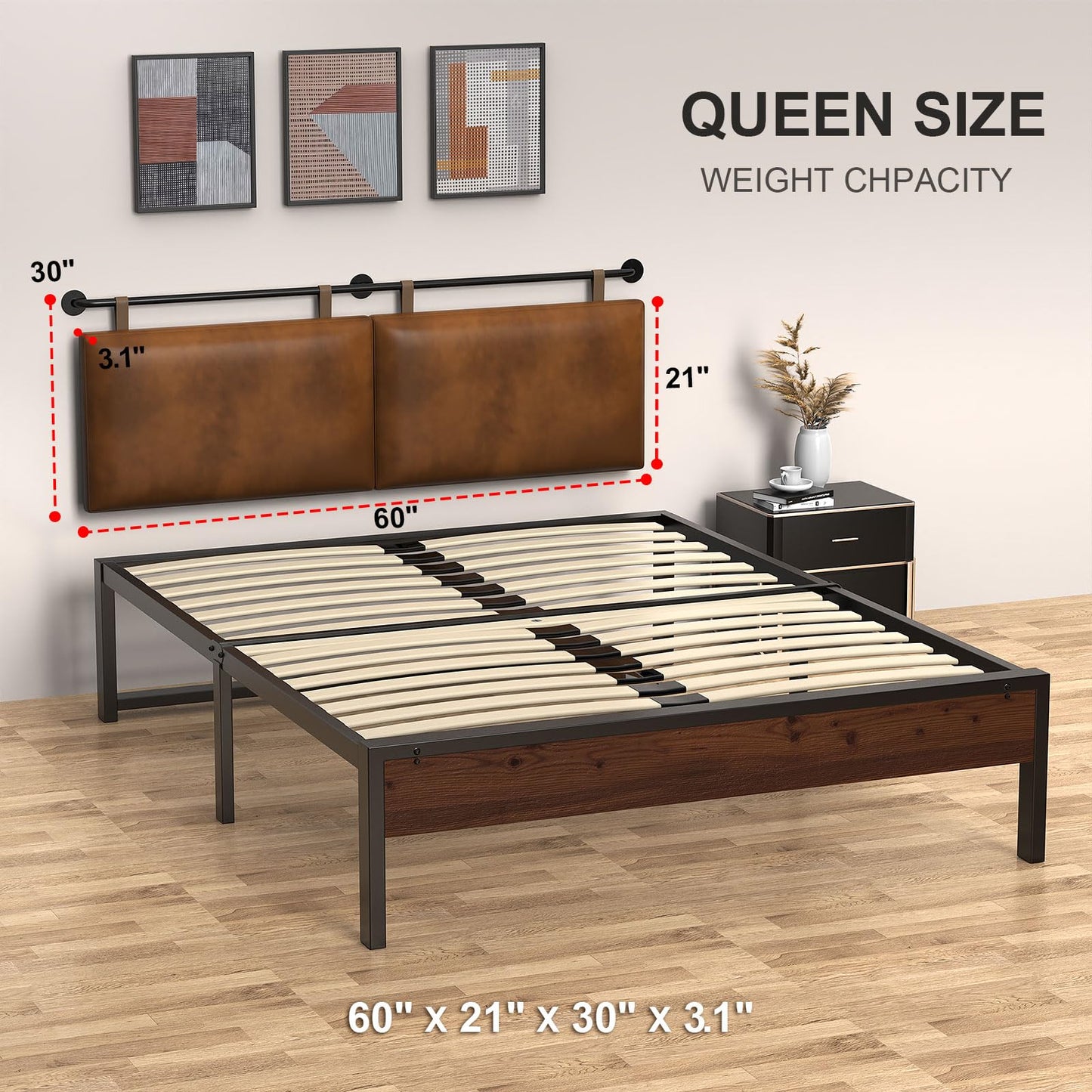 Linen Wall Mounted Queen Headboard – Beige