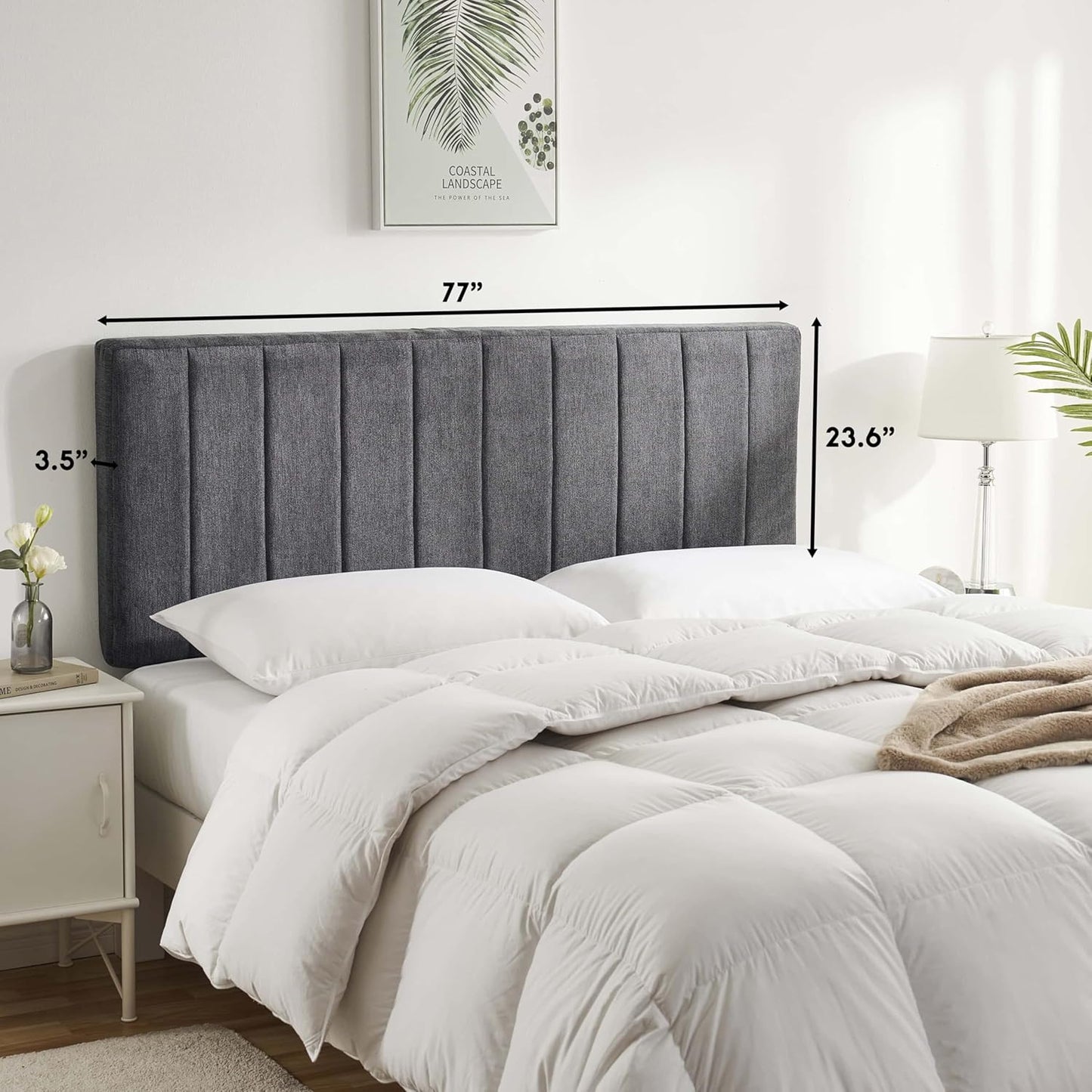 Upholstered King Wall Mounted Headboard – Grey
