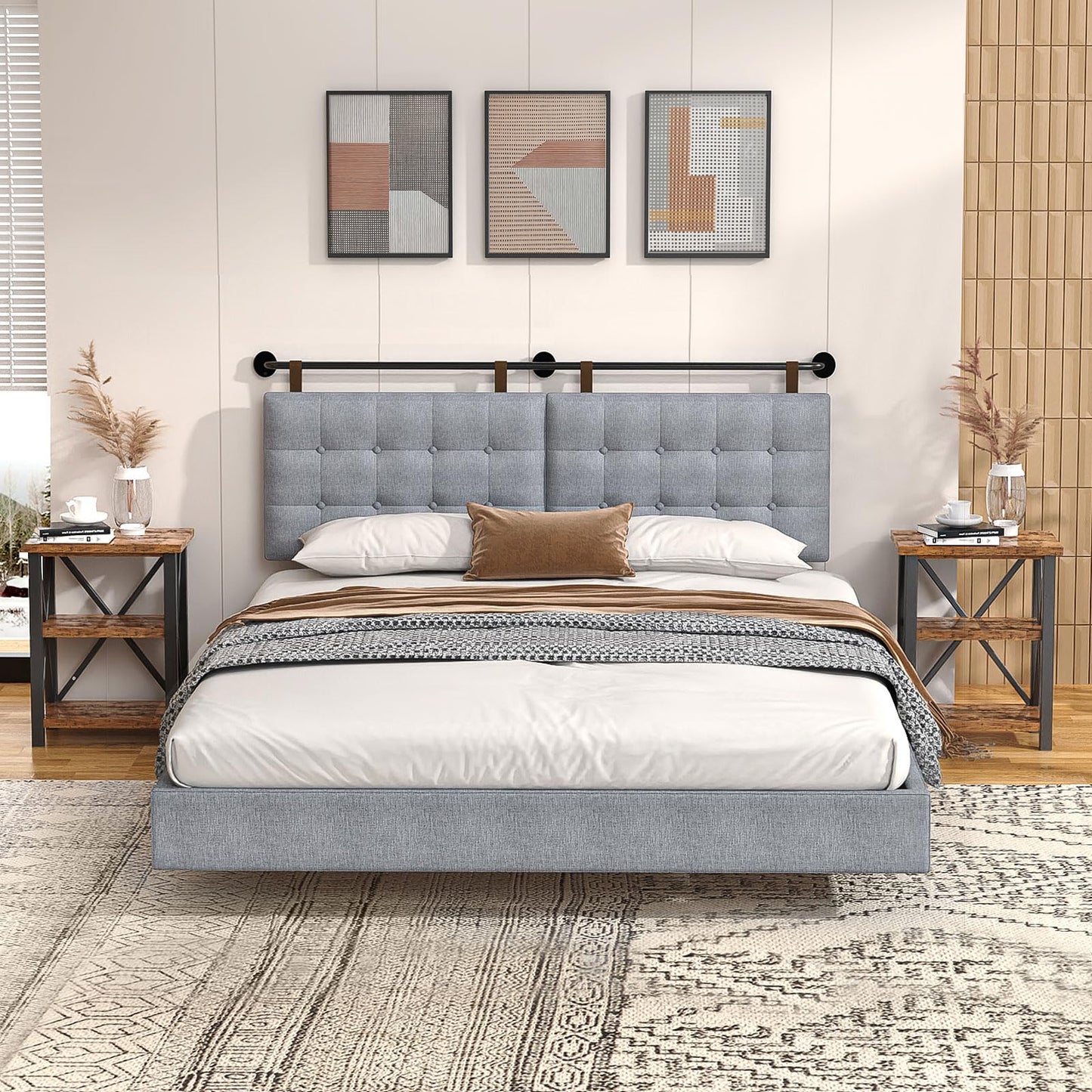 Linen Wall Mounted Queen Headboard – Beige