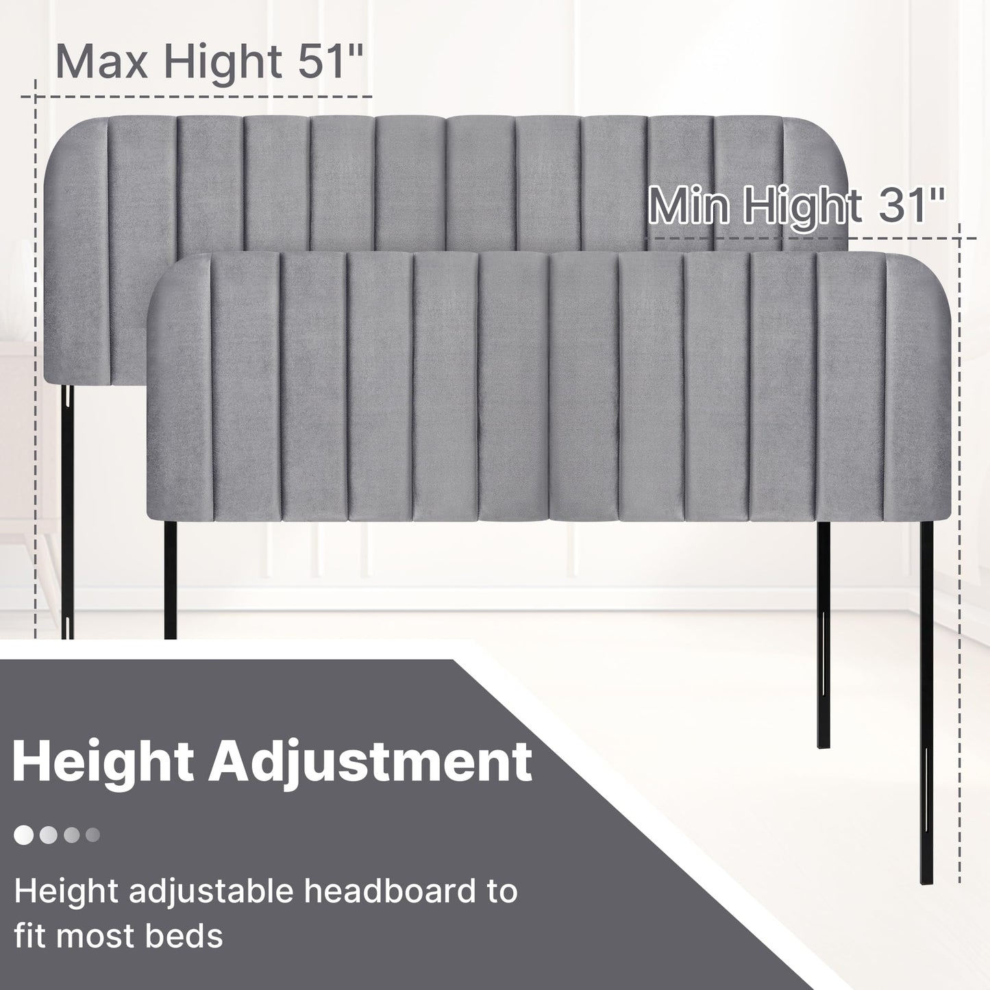 Upholstered Queen Headboard with Metal Legs – Beige