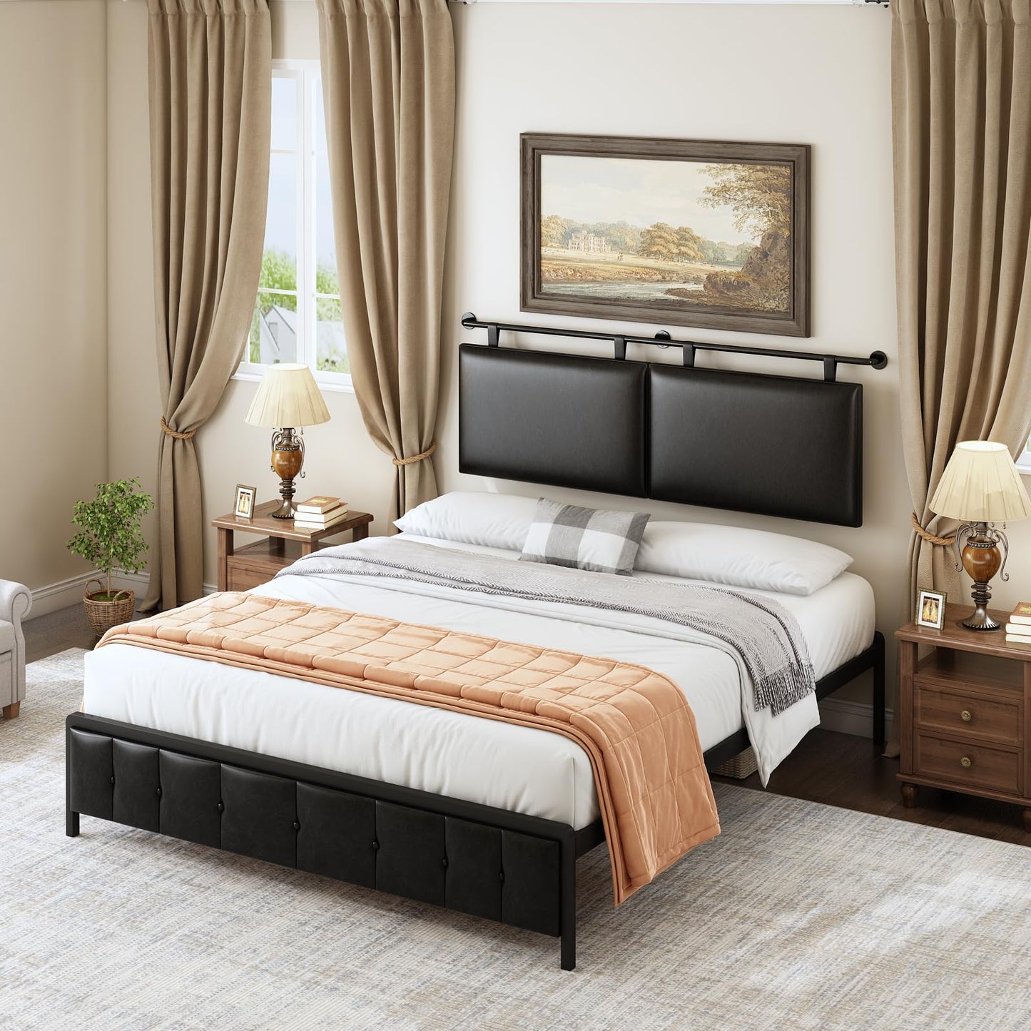 Linen Wall Mounted Queen Headboard – Beige