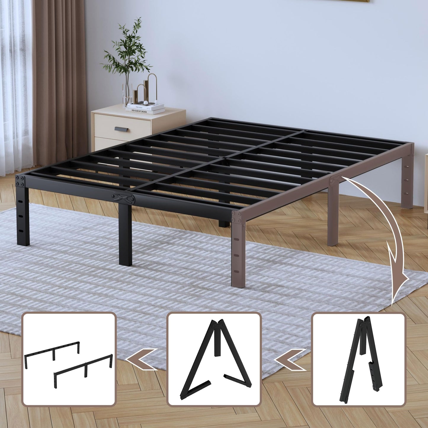 14" Twin Metal Platform Bed Frame with Headboard