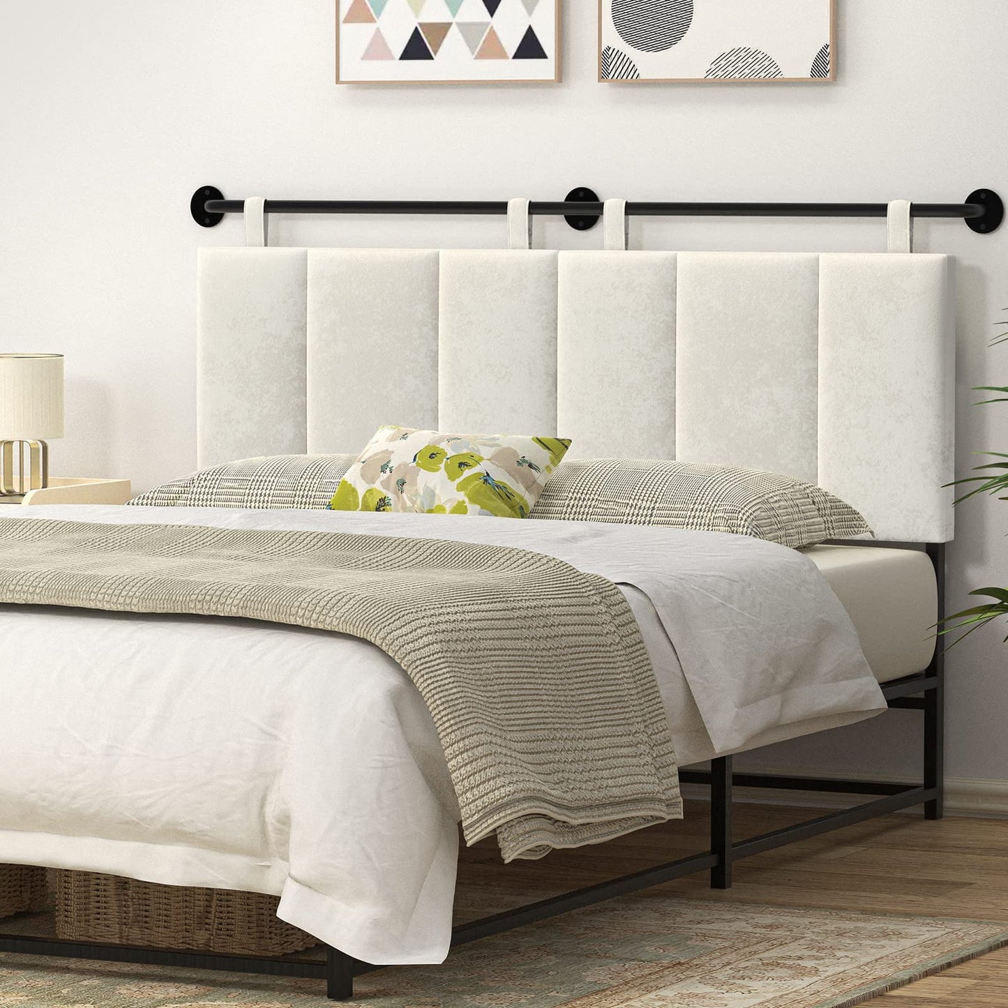 Linen Wall Mounted Queen Headboard – Beige
