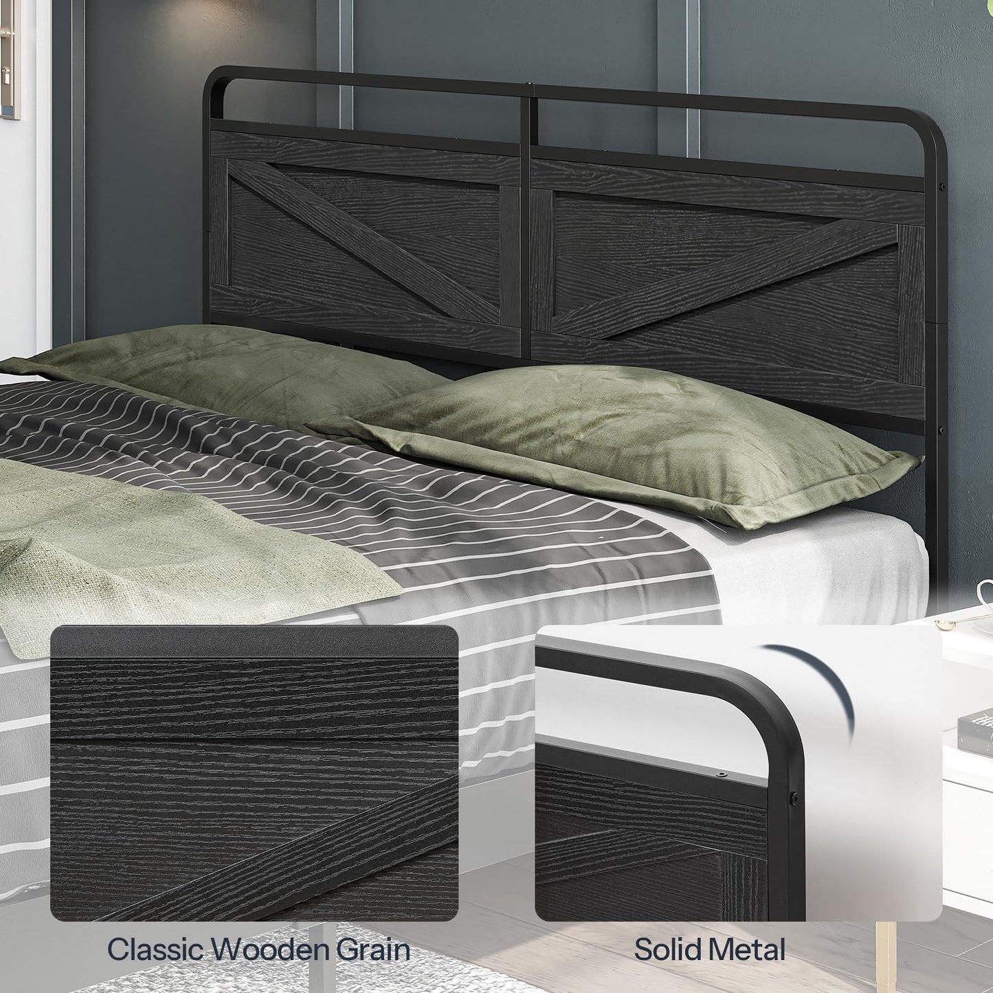 HOOBRO Wooden Queen Headboard with Metal Frame – Black