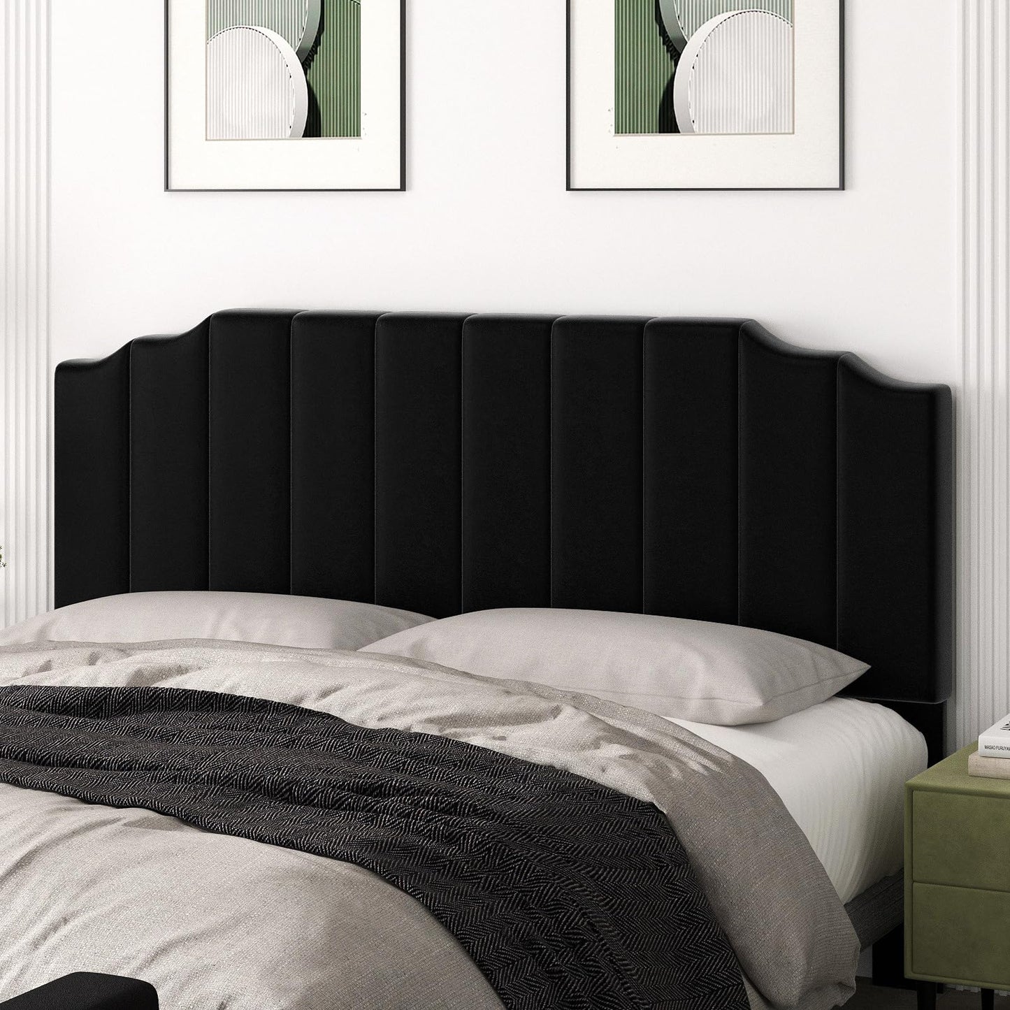 Velvet Wall Mounted Queen Headboard – Black