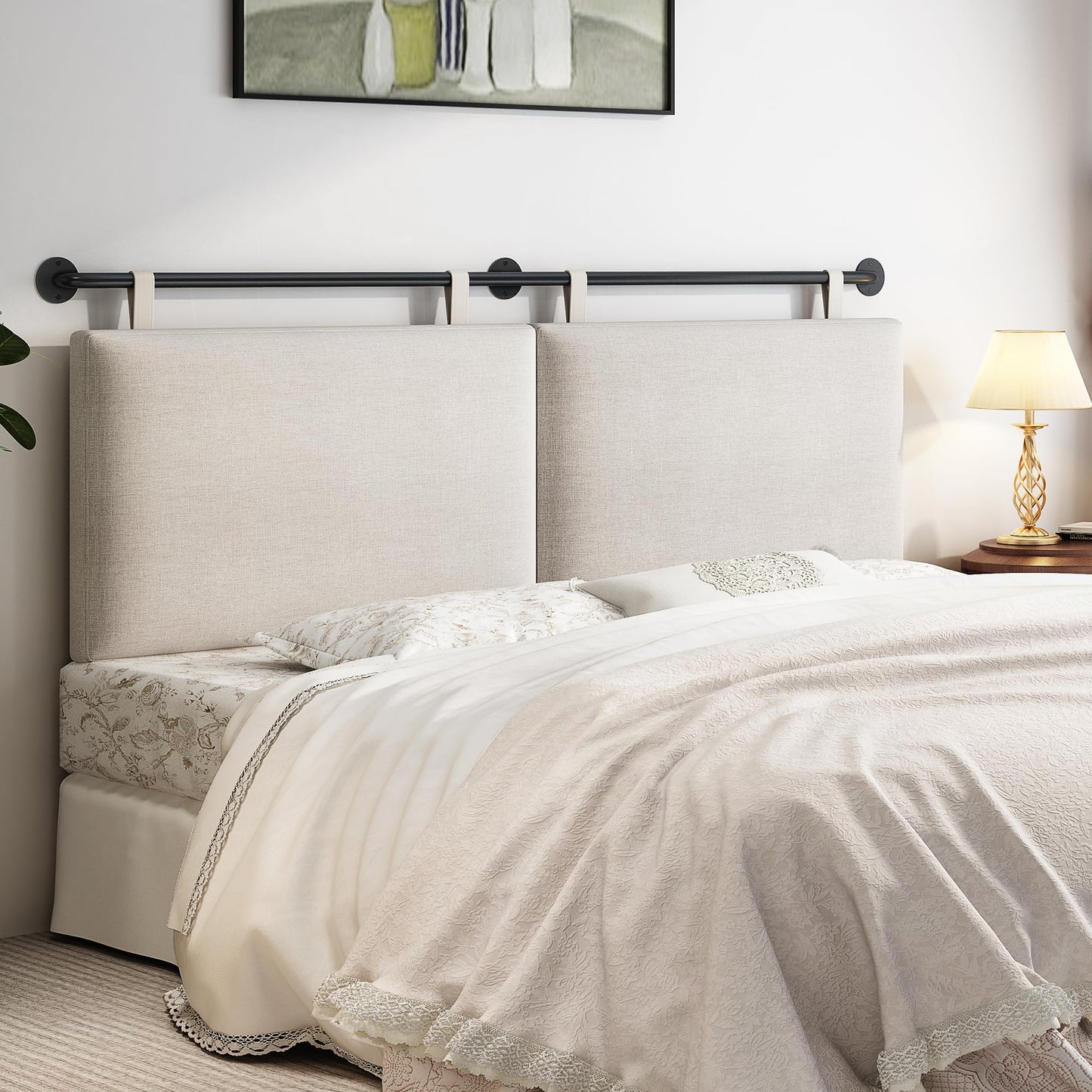 Linen Wall Mounted Queen Headboard – Beige