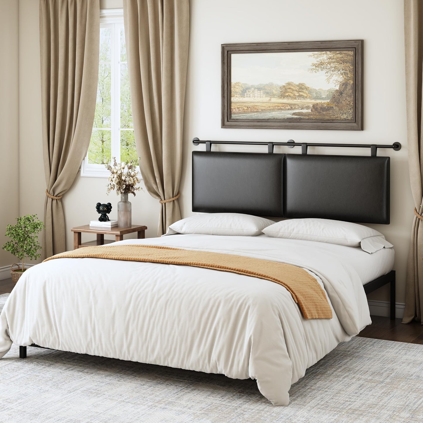 Linen Wall Mounted Queen Headboard – Beige