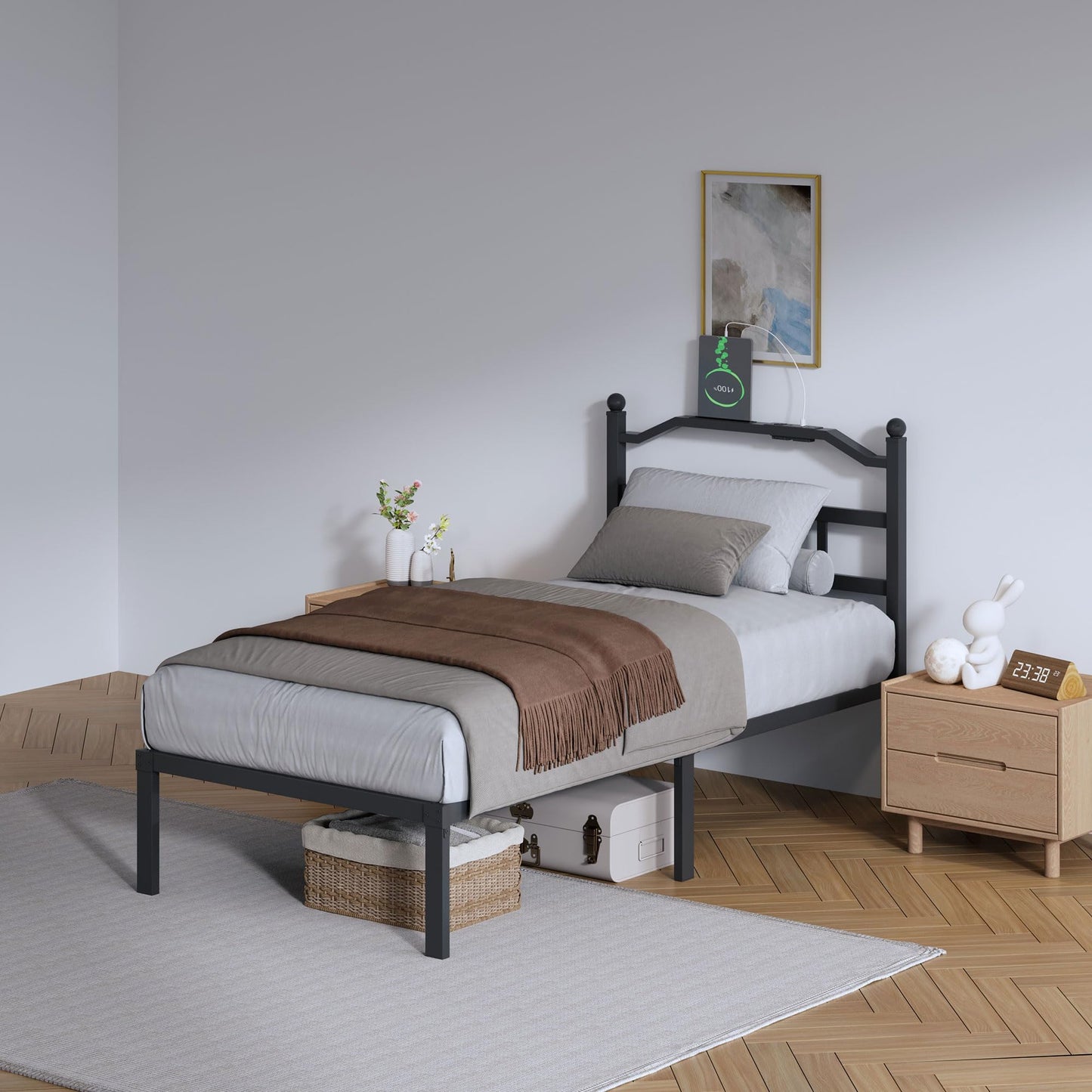 14" Twin Metal Platform Bed Frame with Headboard
