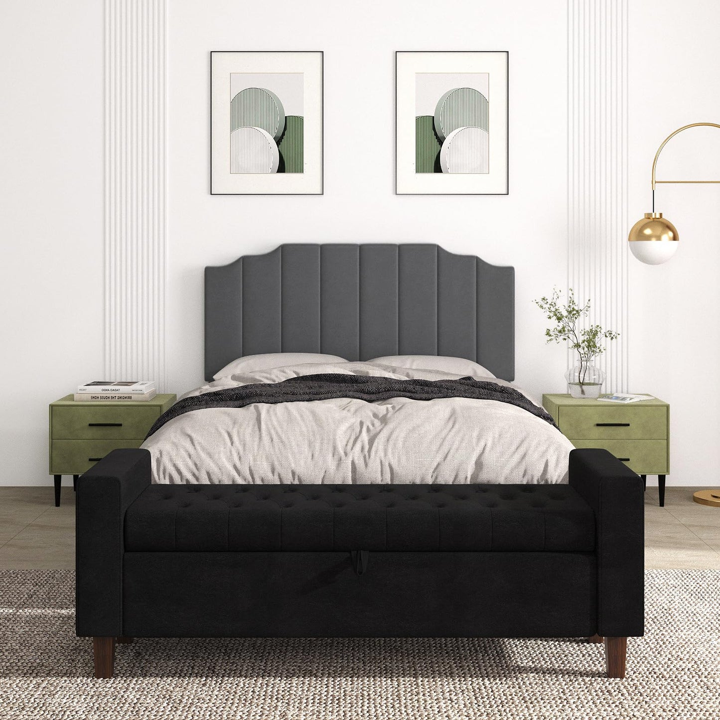 Velvet Wall Mounted Queen Headboard – Black