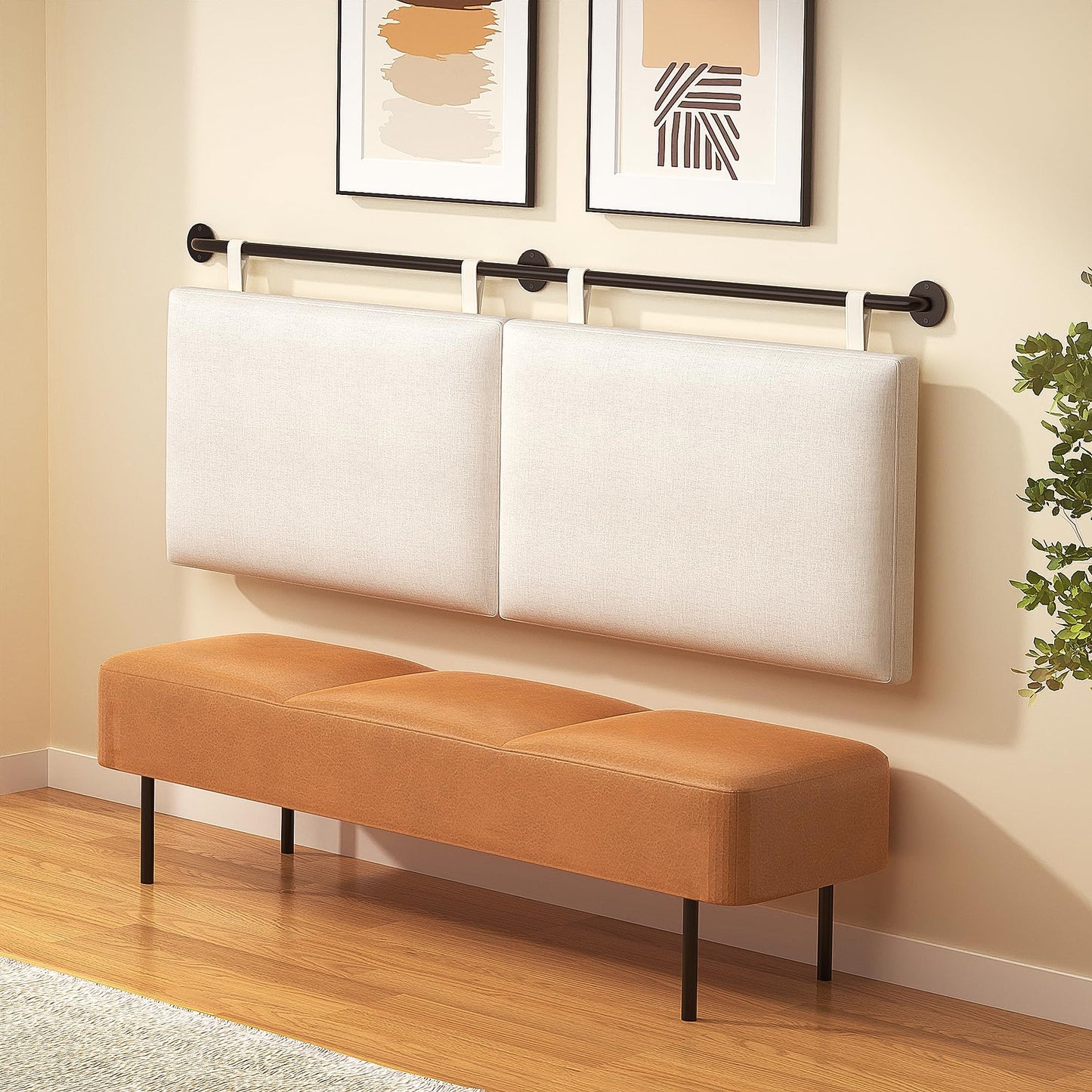 Linen Wall Mounted Queen Headboard – Beige