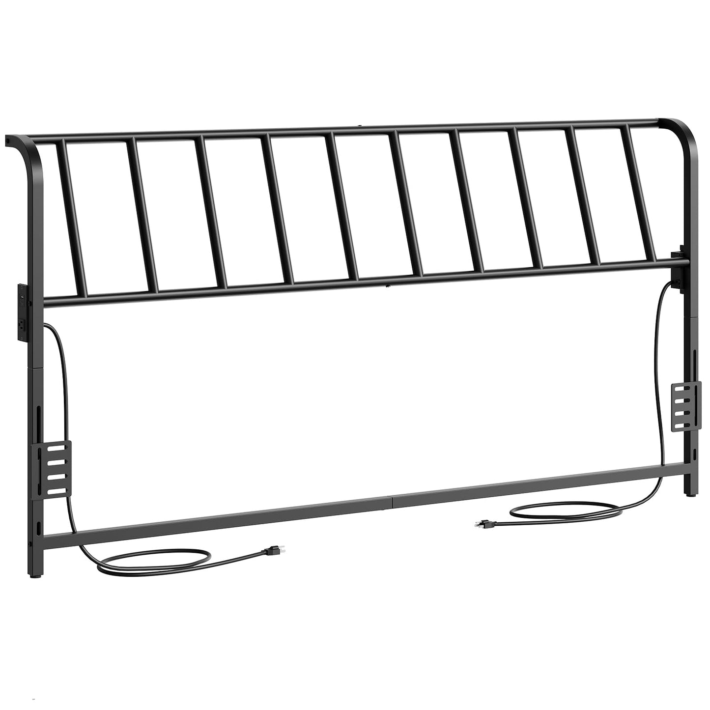 Metal Queen Headboard with Power Strips – Black