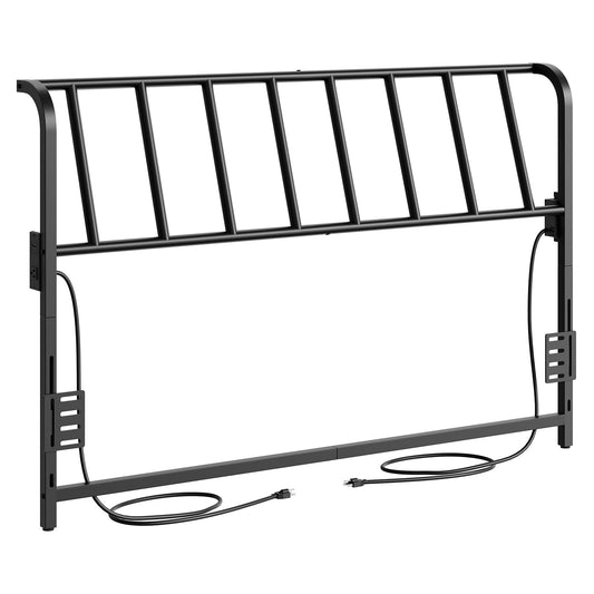 Metal Queen Headboard with Power Strips – Black