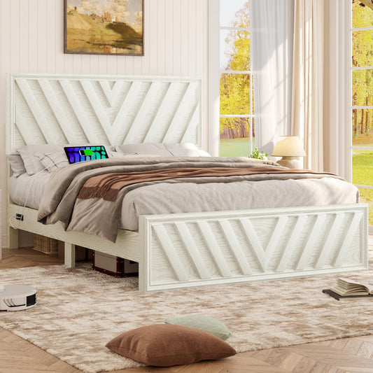 Full Farmhouse Platform Bed (LED & USB)