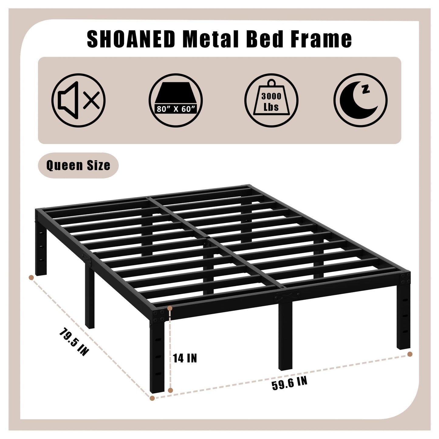 14" Twin Metal Platform Bed Frame with Headboard
